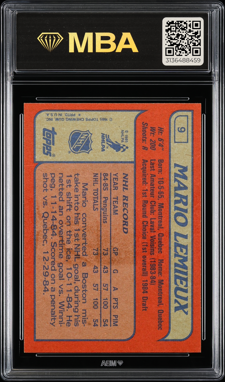 1985 Topps Mario Lemieux #9 MBA 5