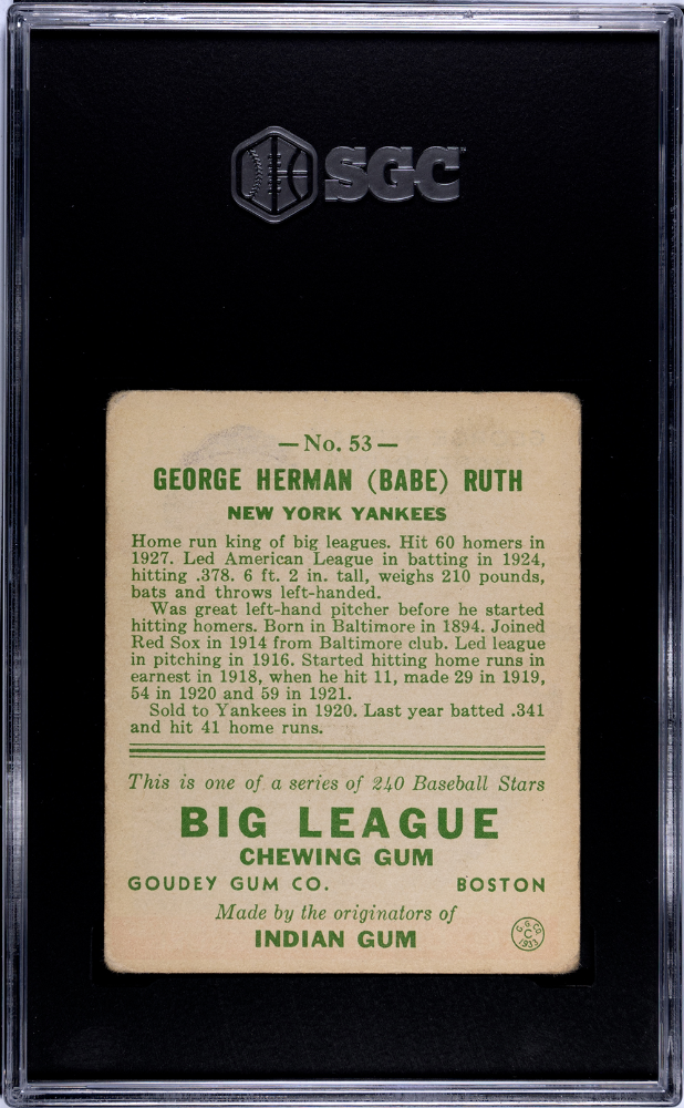 1933 Goudey Babe Ruth #53 SGC 2.5