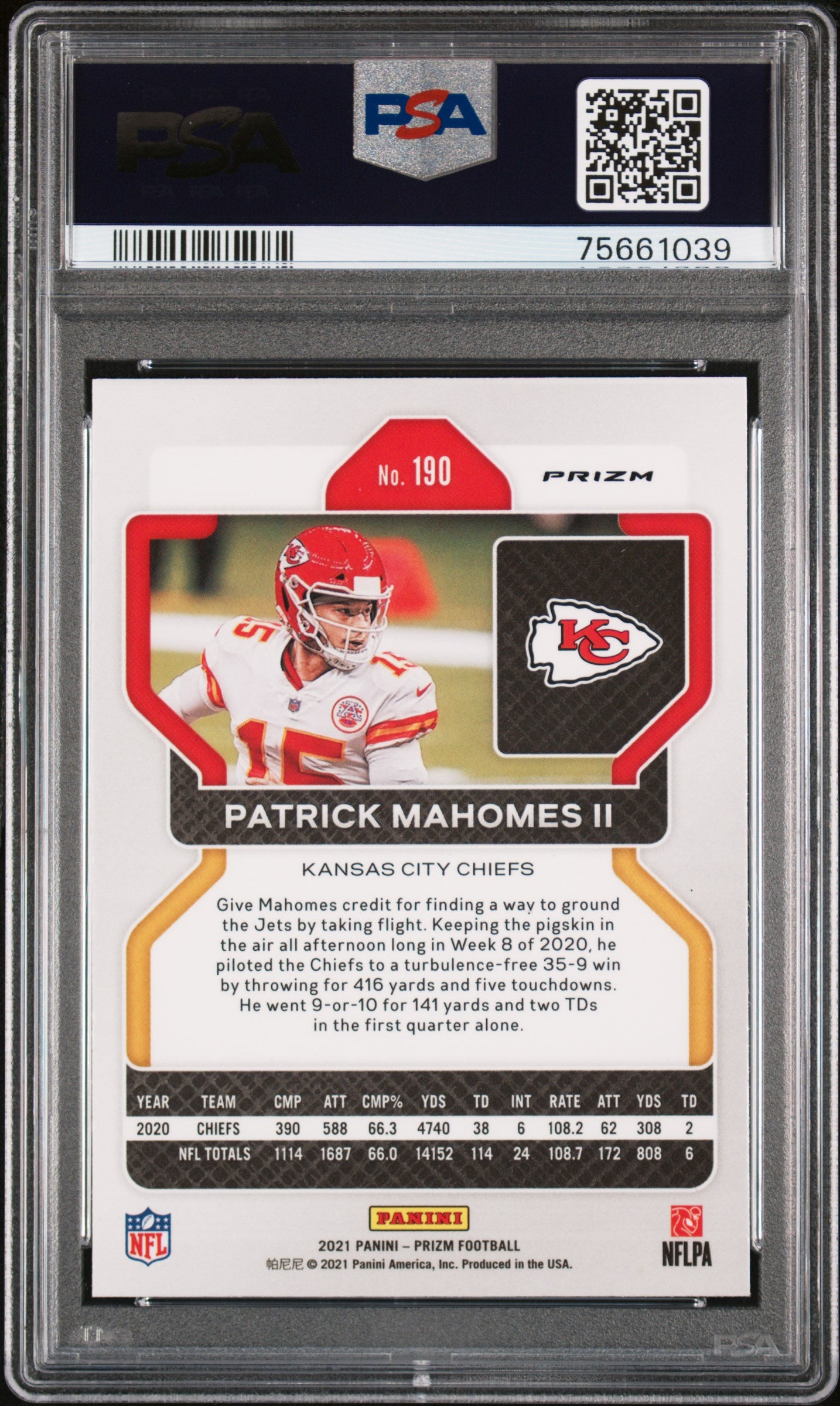 2021 Panini Prizm Patrick Mahomes II #190 Lazer PSA 9