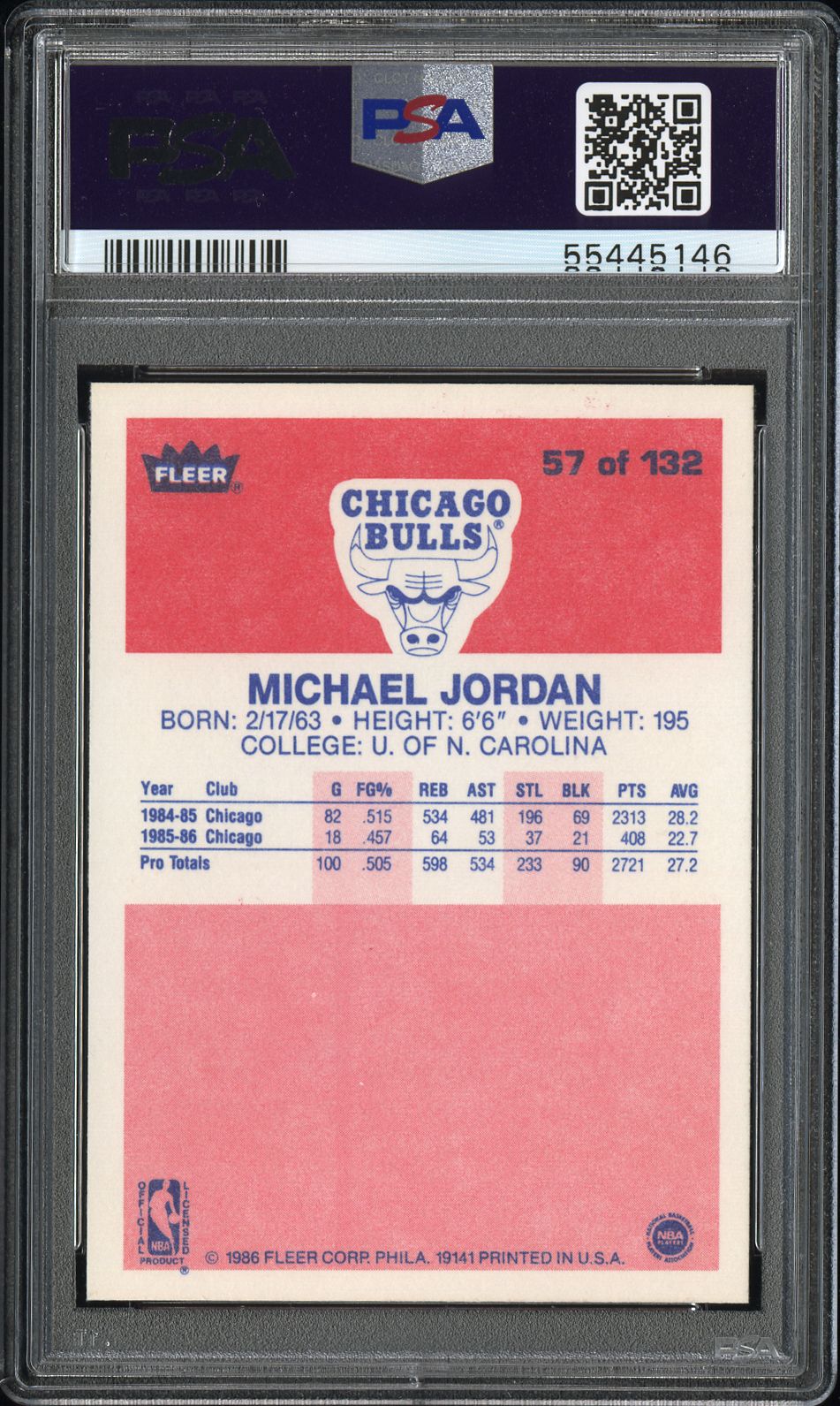 1986 Fleer Michael Jordan #57 PSA 8