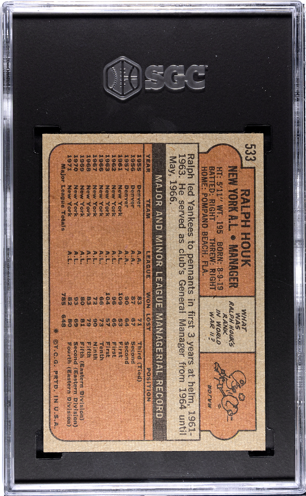 1972 Topps Ralph Houk #533 SGC 8.5