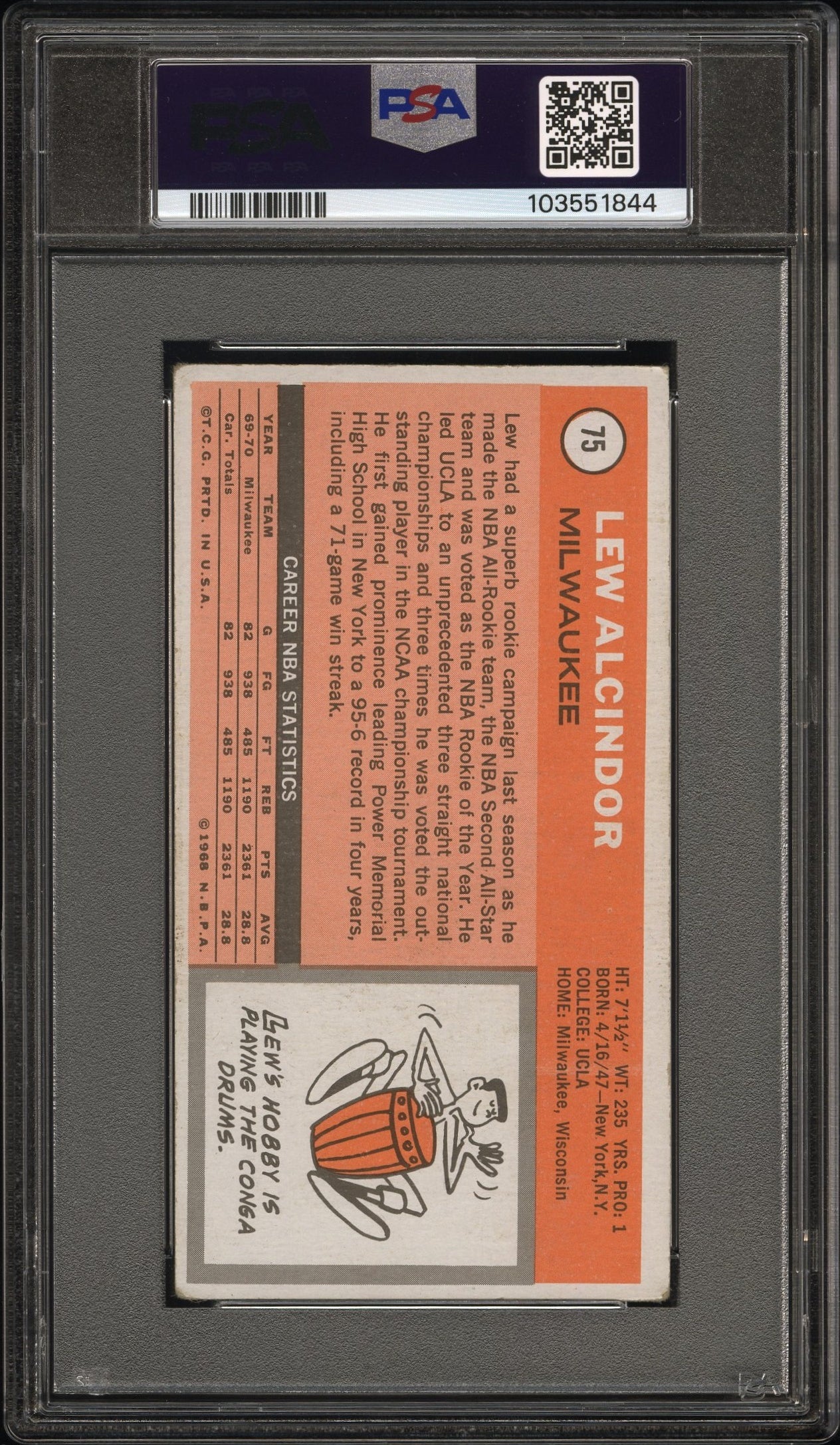 1970 Topps Lew Alcindor #75 PSA 3