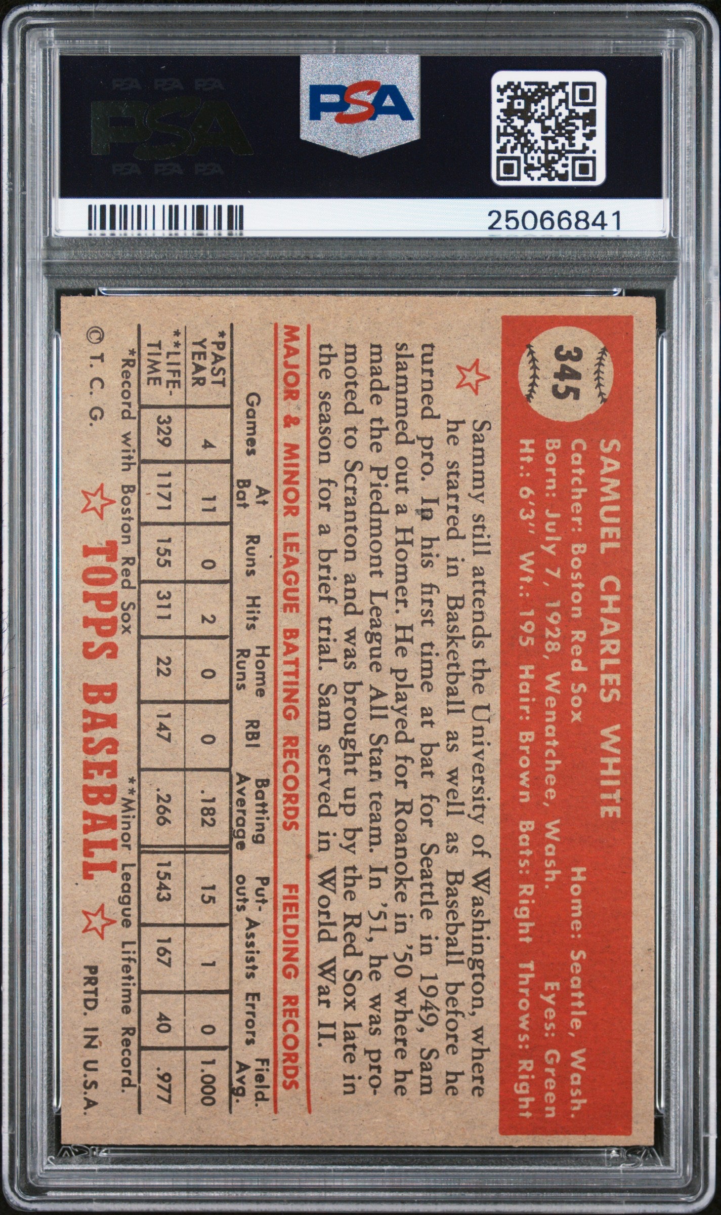 1952 Topps Sam White #345 PSA 7.5