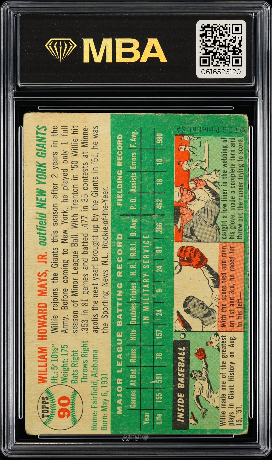 1954 Topps Willie Mays #90 MBA 2