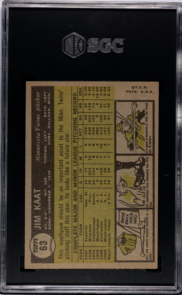 1961 Topps Jim Kaat #63 SGC 6.5