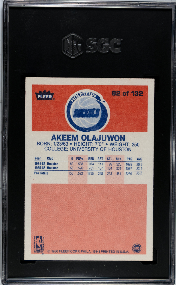 1986 Fleer Akeem Olajuwon #82 SGC 7.5