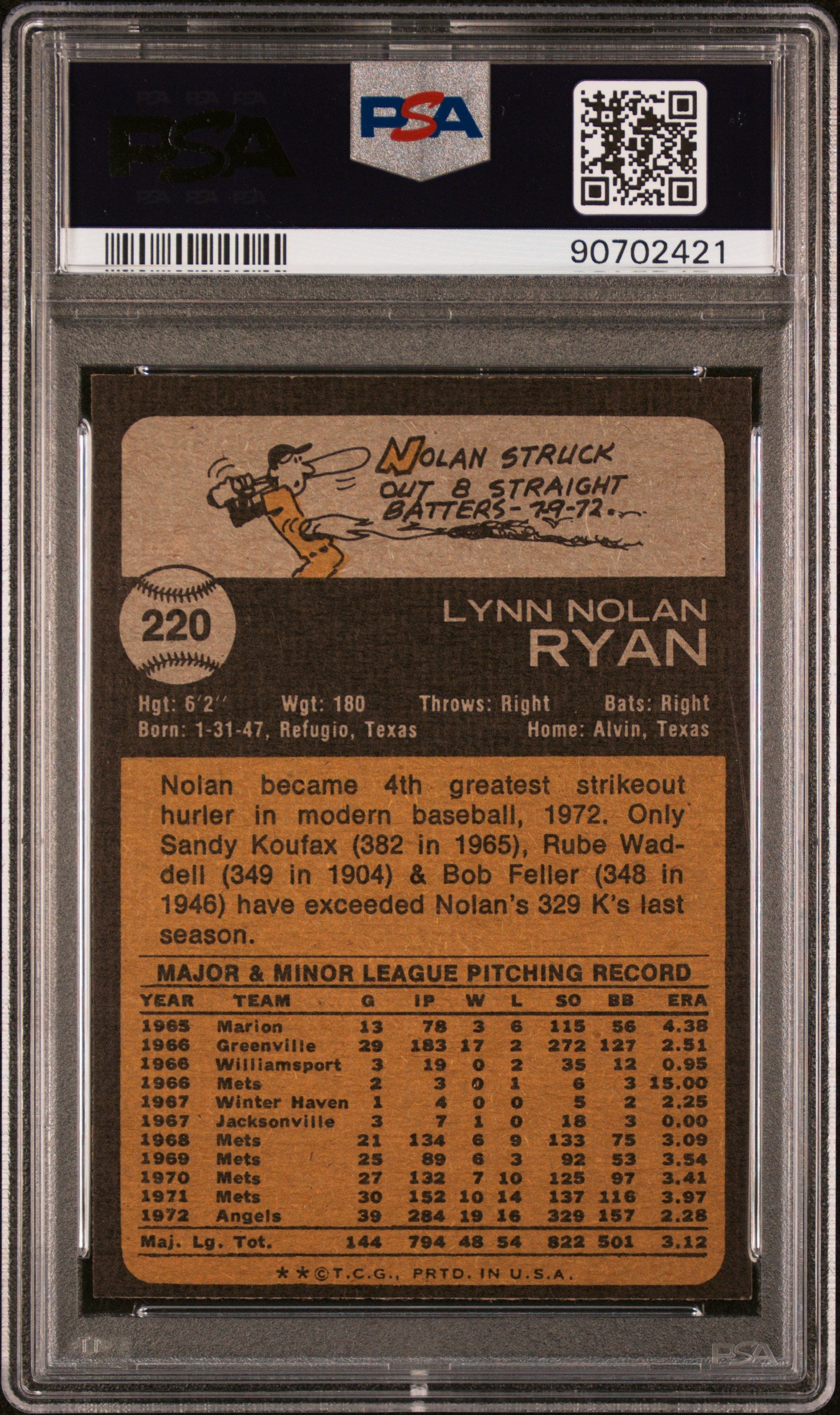 1973 Topps Nolan Ryan #220 PSA 8