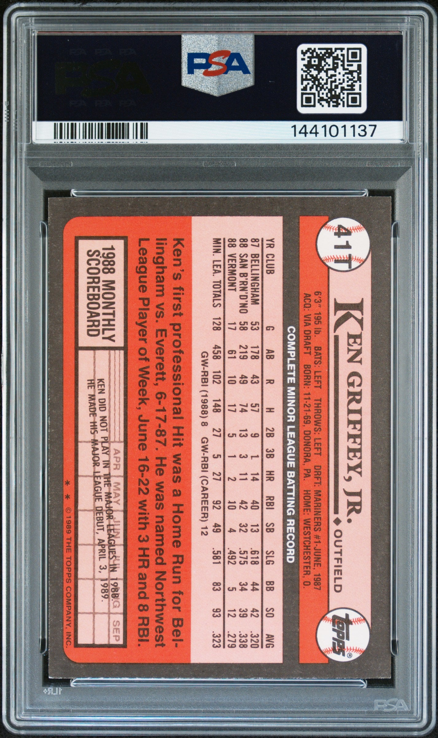 1989 Topps Traded Ken Griffey JR. #41T PSA 9