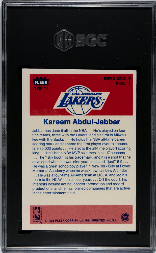 1986 Fleer Sticker Kareem Abdul-Jabbar #1 SGC 6.5