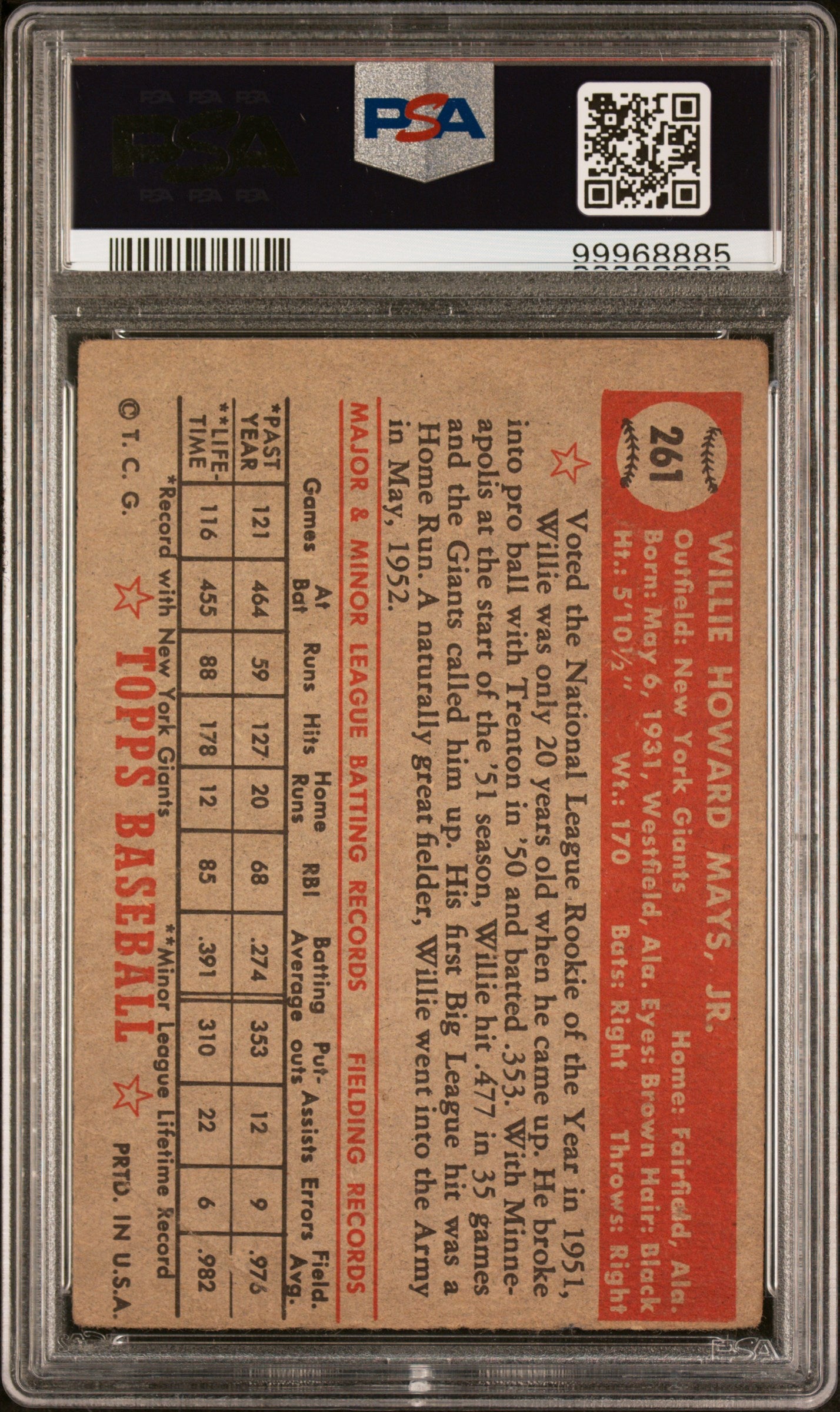 1952 Topps Willie Mays #261 PSA 1