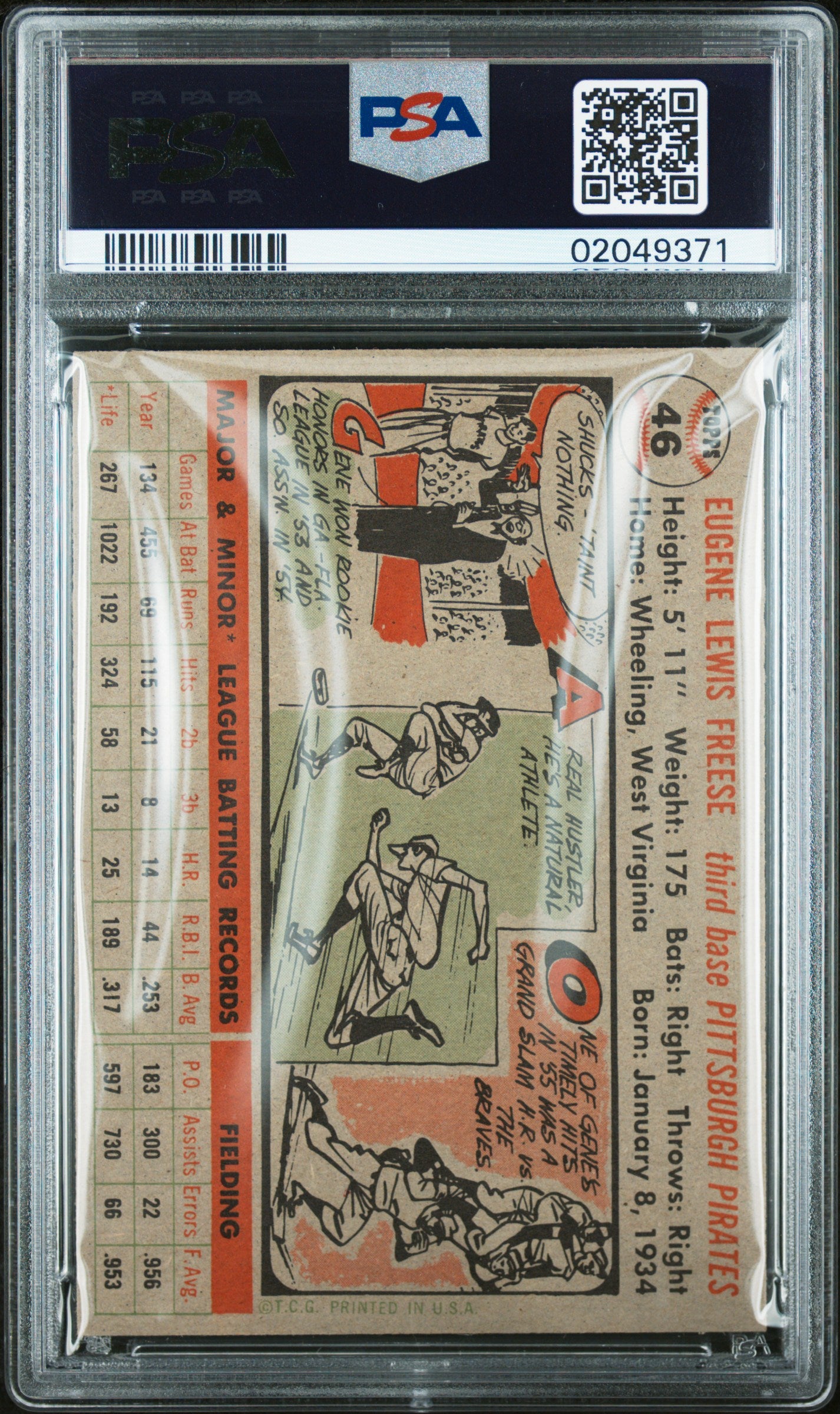 1956 Topps Gene Freese #46 Gray Back PSA 8