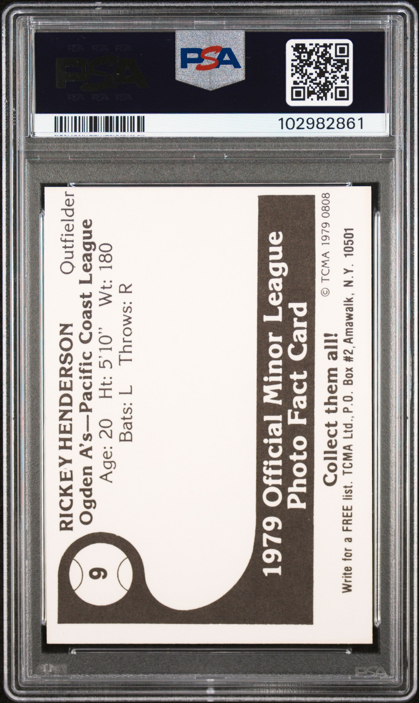 1979 Tcma Ogden A's Rickey Henderson #9 PSA 9 Auto 10