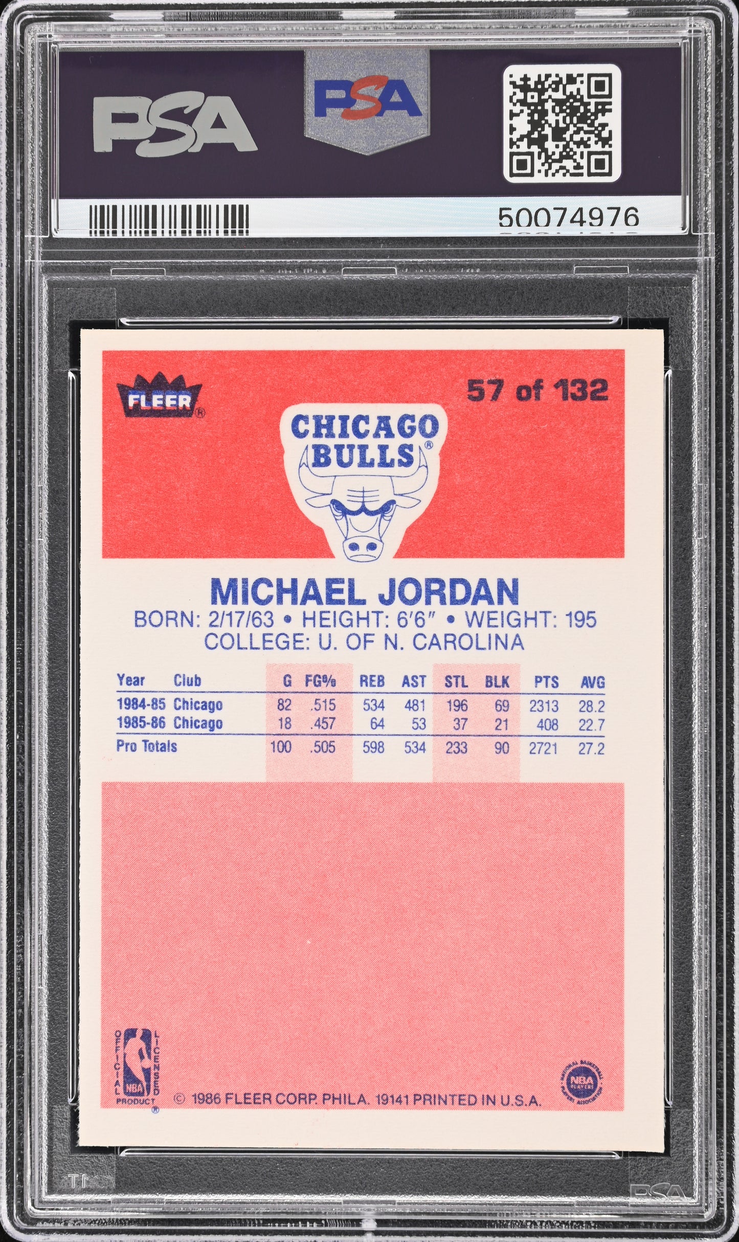 1986 Fleer Michael Jordan #57 PSA 8