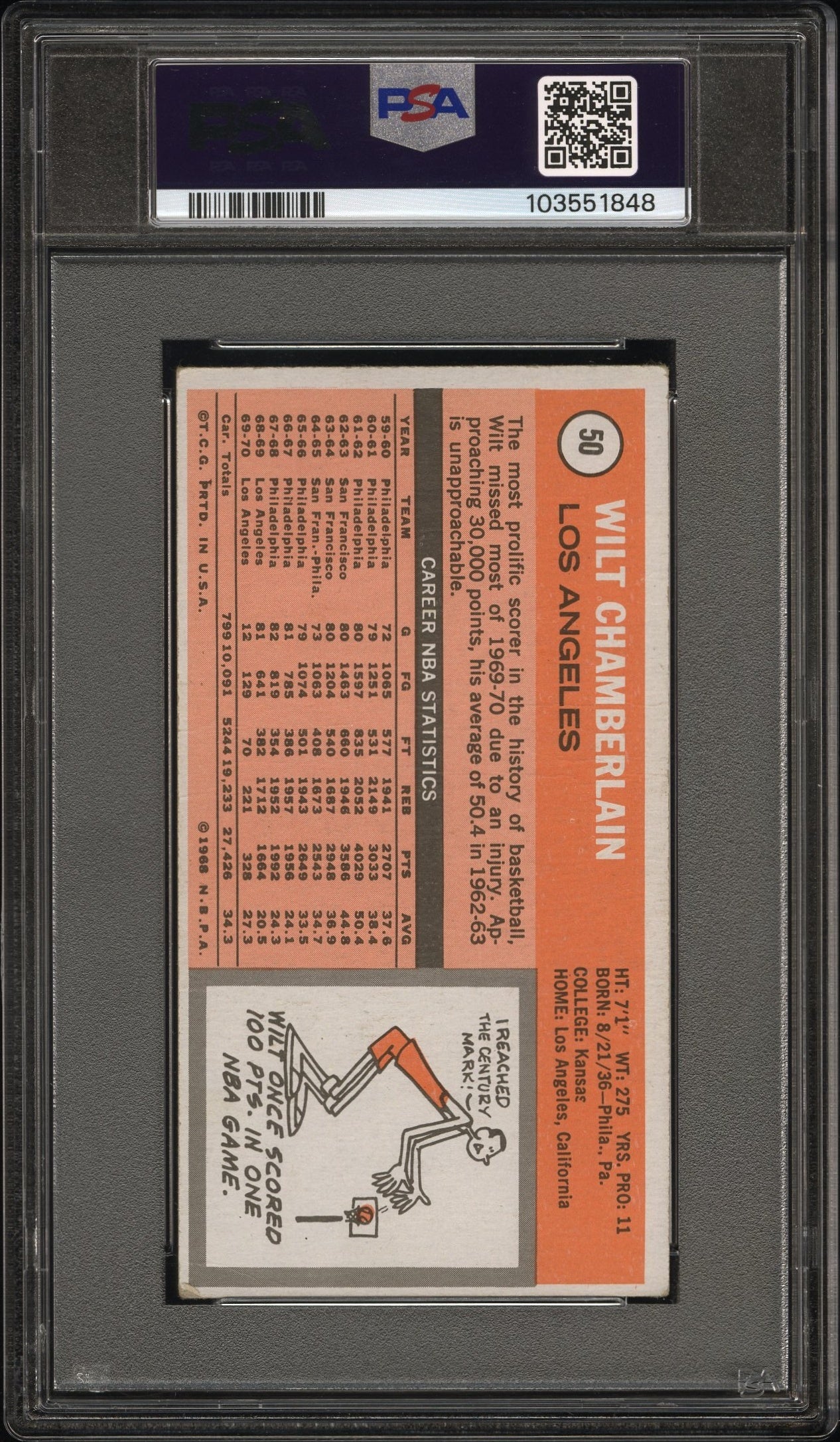 1970 Topps Wilt Chamberlain #50 PSA 2.5