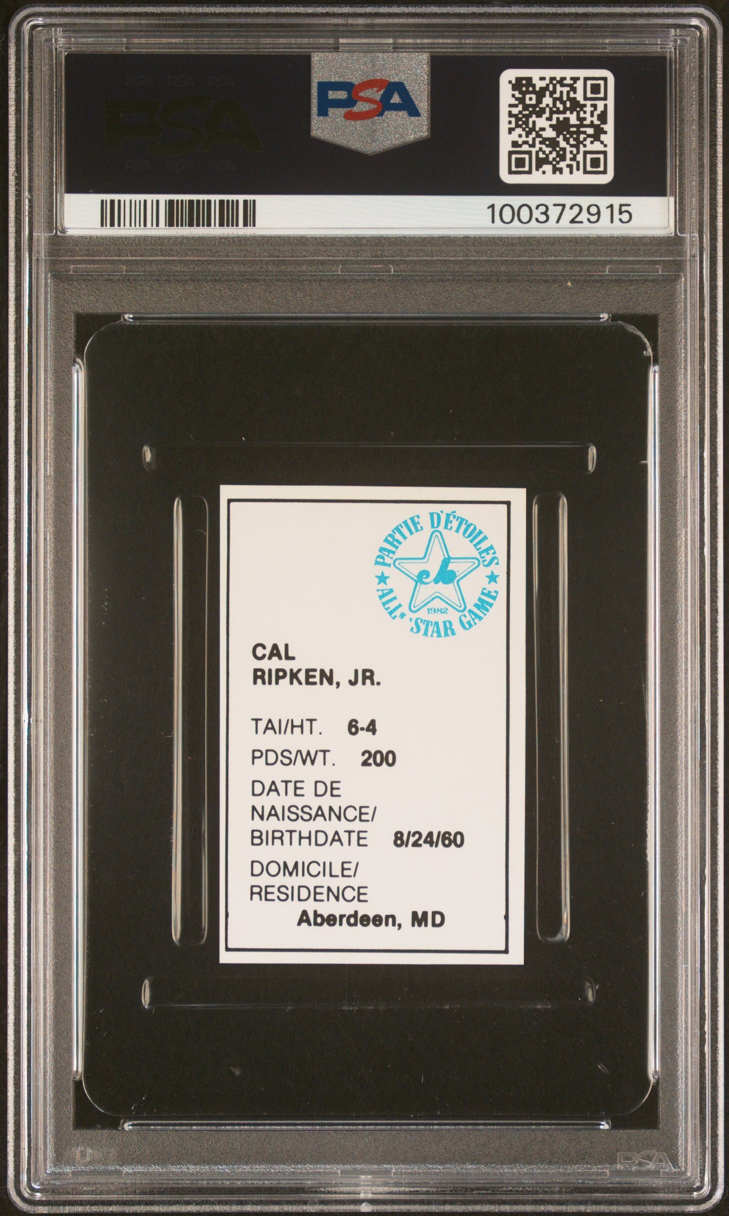 1982 All-Star Game Program Inserts-Hand Cut Cal Ripken JR. PSA 10