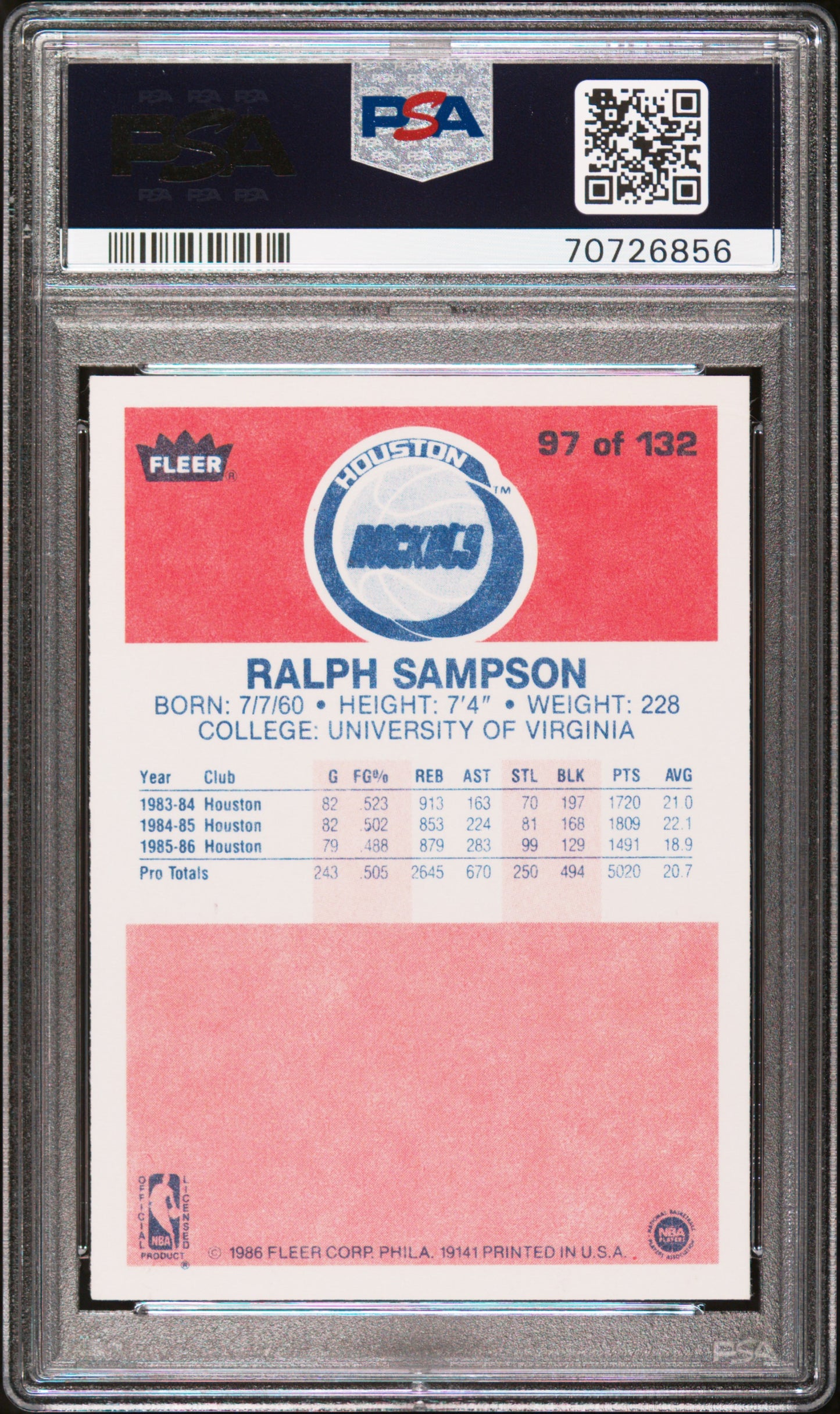 1986 Fleer Ralph Sampson #97 PSA 9