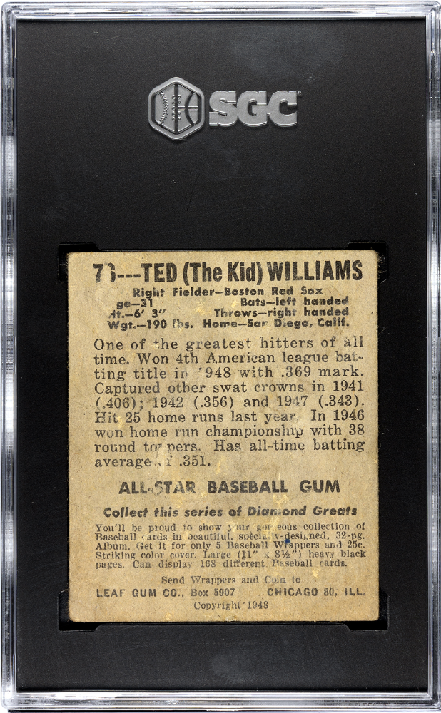 1948 Leaf Gum Co. Ted Williams #76 SGC 1.5