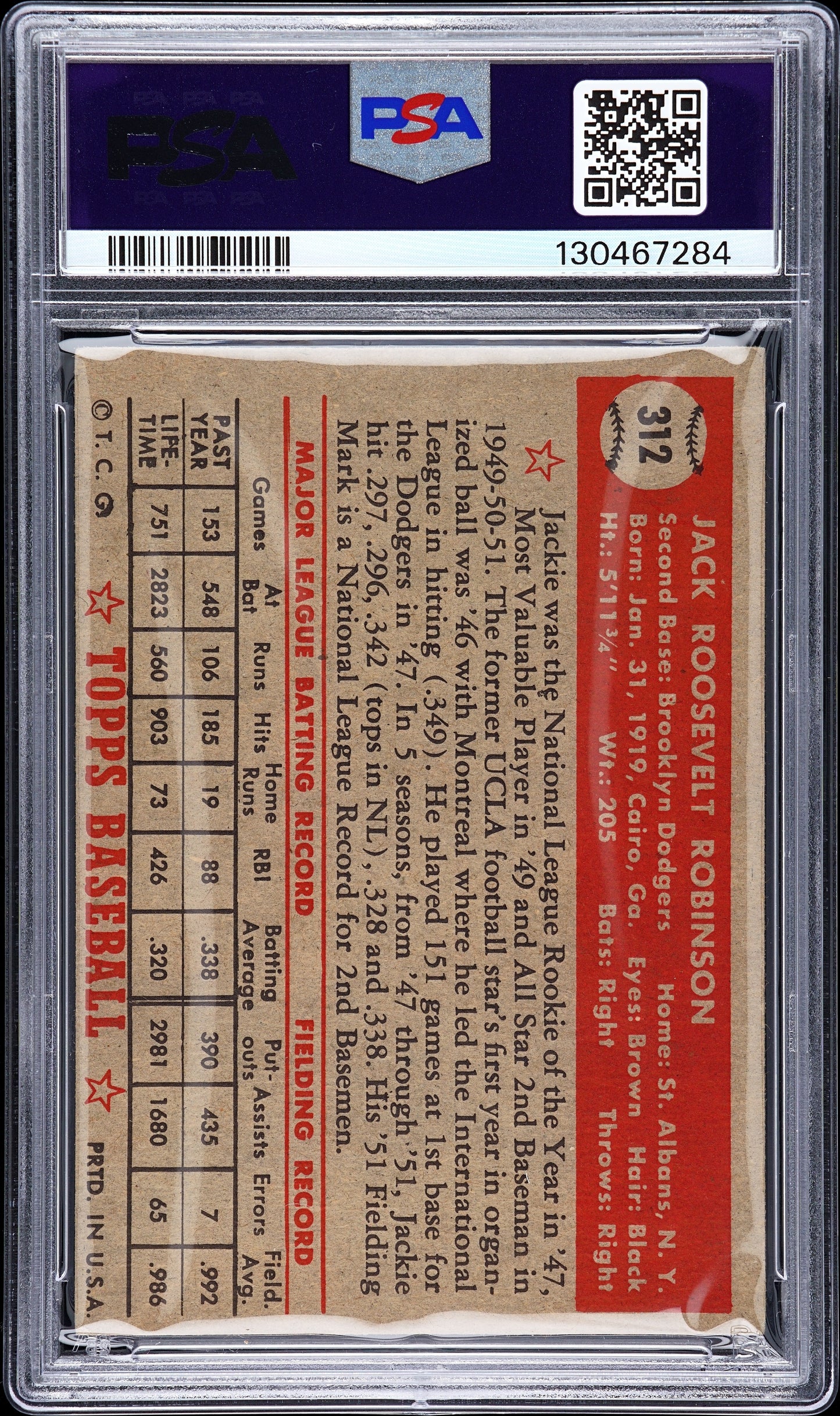 1952 Topps Jackie Robinson #312 PSA 1.5