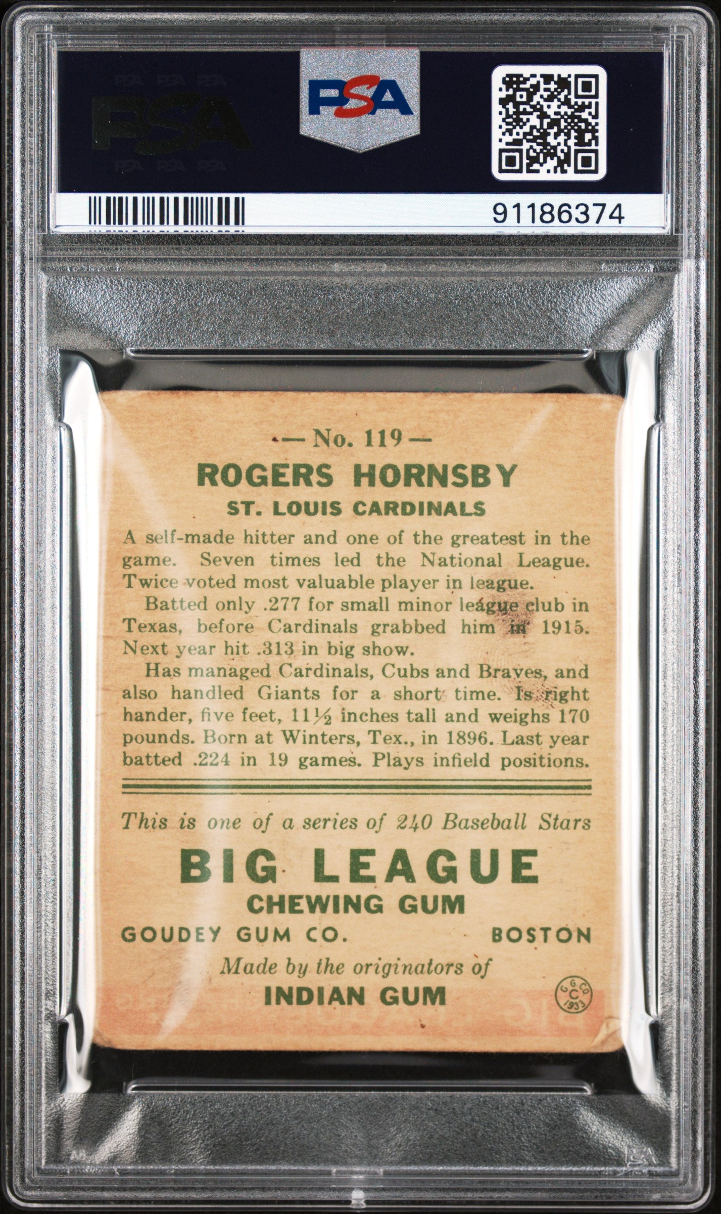 1933 Goudey Rogers Hornsby #119 PSA 1