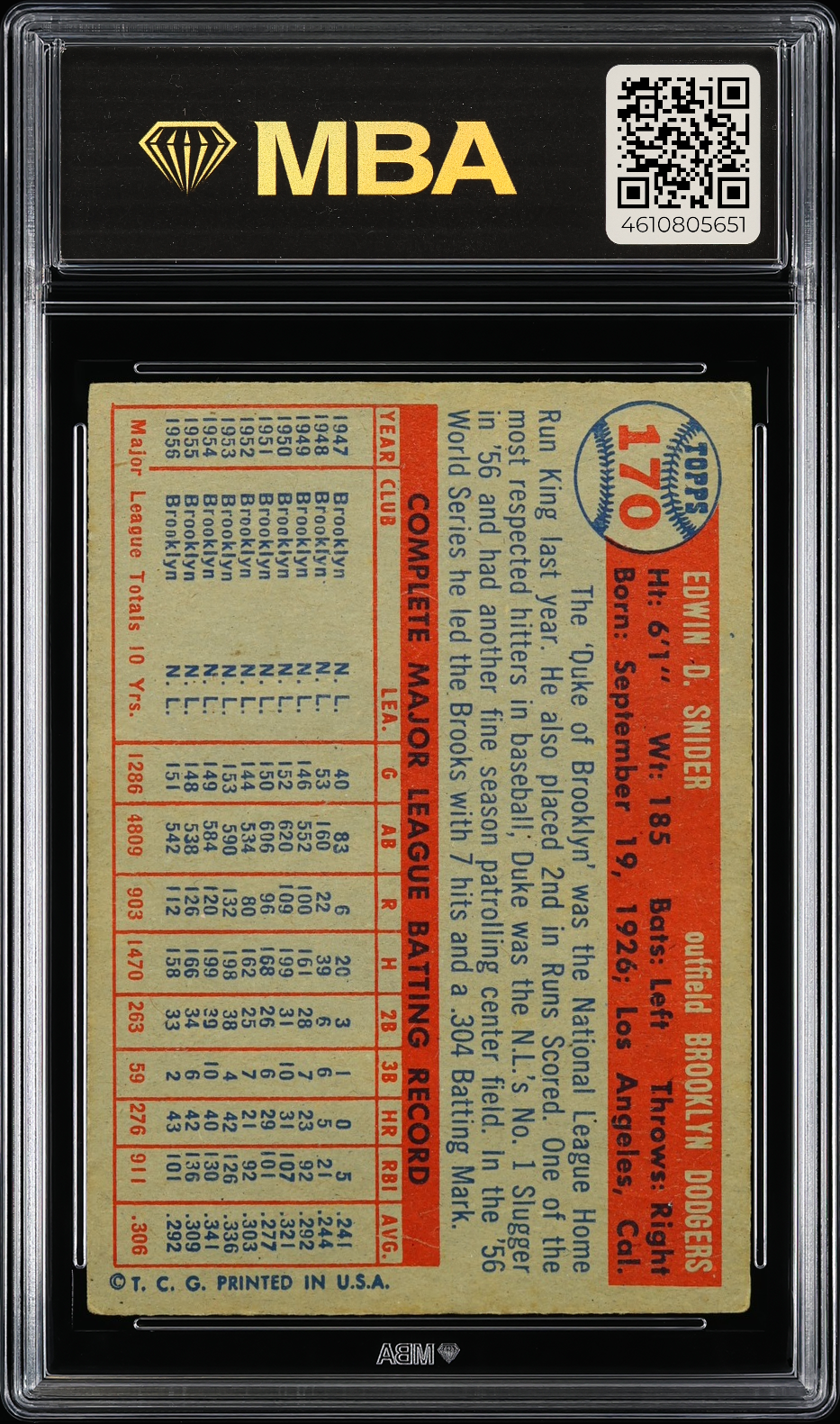 1957 Topps Duke Snider #170 MBA 3