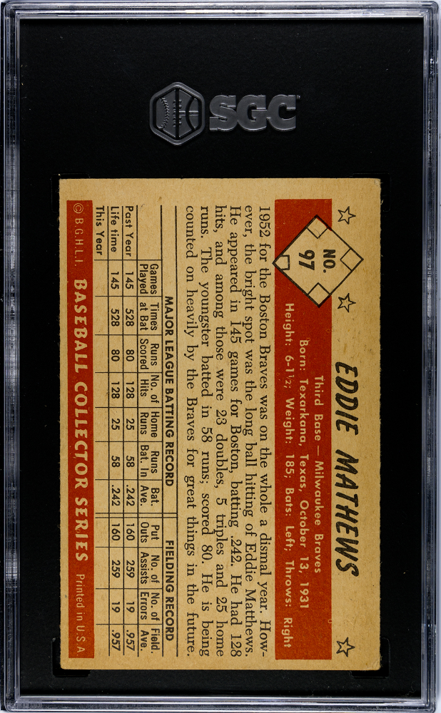 1953 Bowman Color Eddie Mathews #97 SGC 3