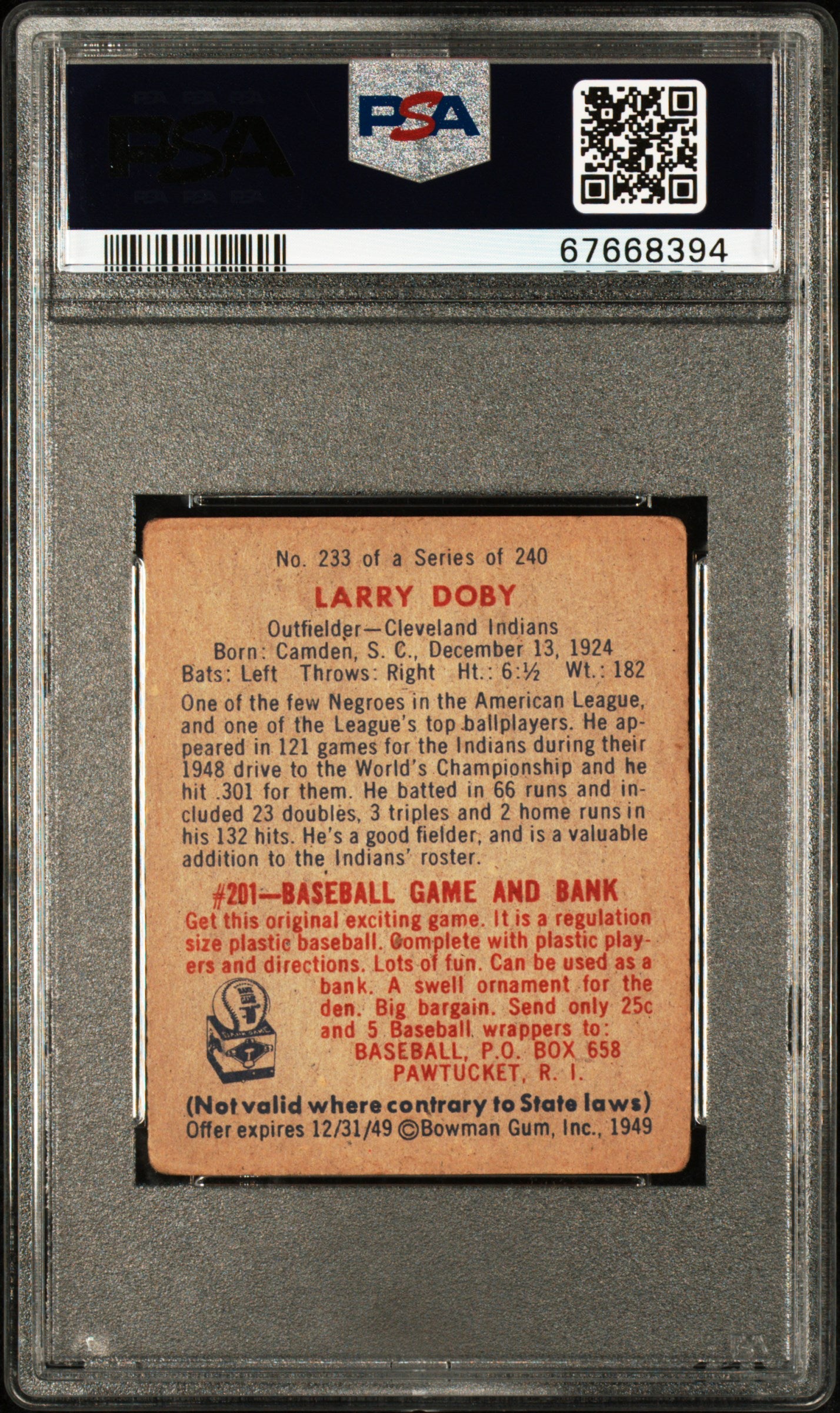 1949 Bowman Larry Doby #233 PSA 3