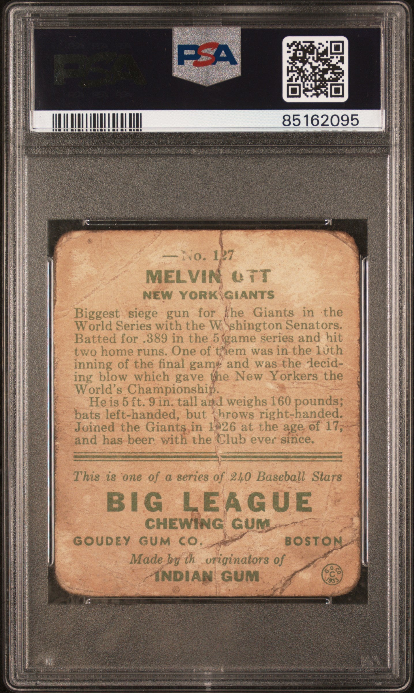 1933 Goudey Mel Ott #127 PSA 1 MK