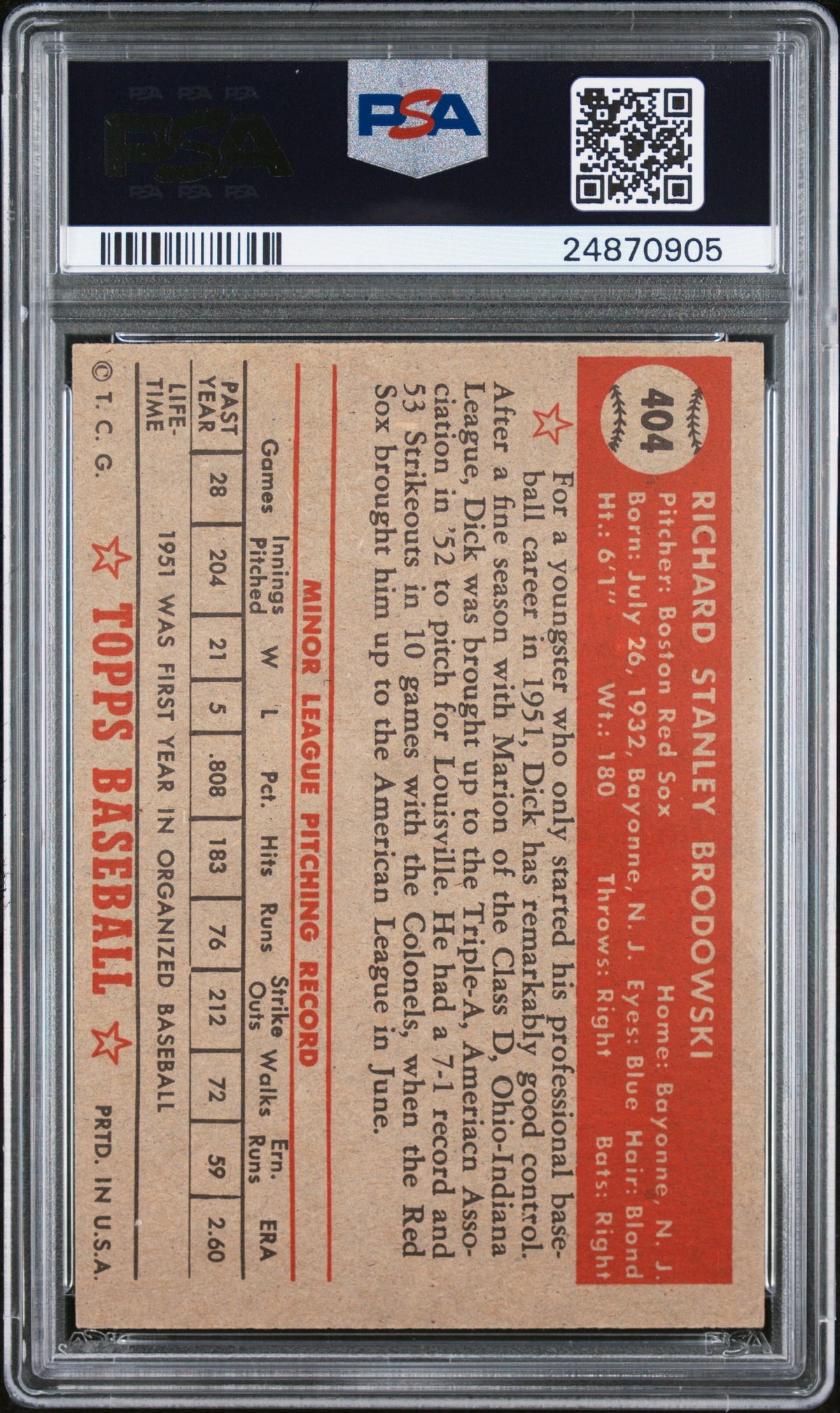 1952 Topps Dick Brodowski #404 PSA 7