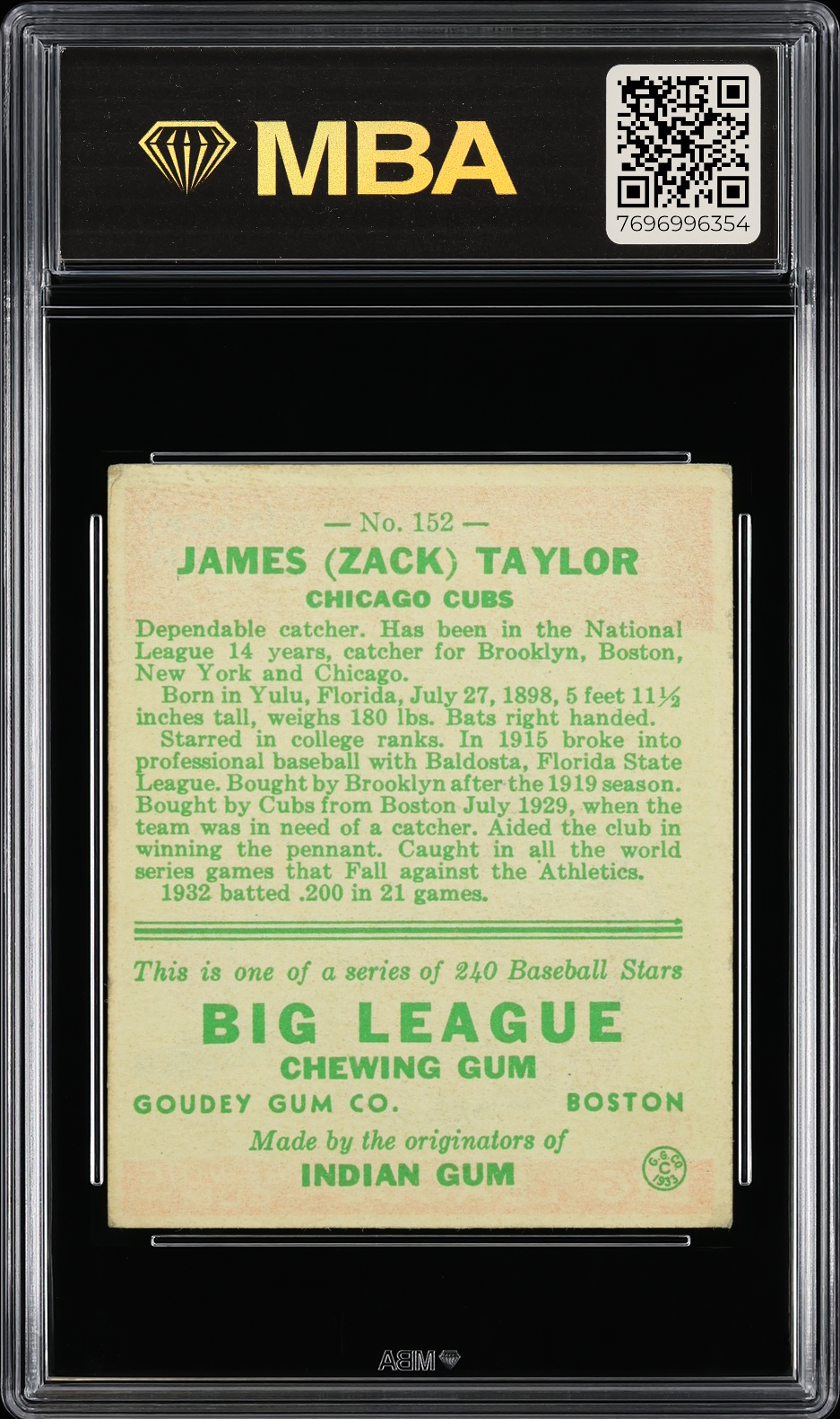 1933 Goudey James (Zack) Taylor #152 MBA 5