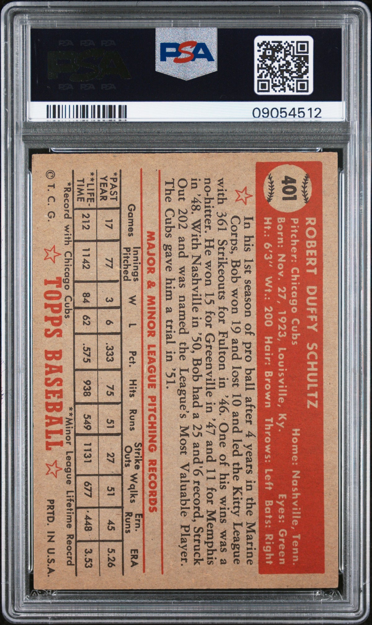 1952 Topps Bob Schultz #401 PSA 7