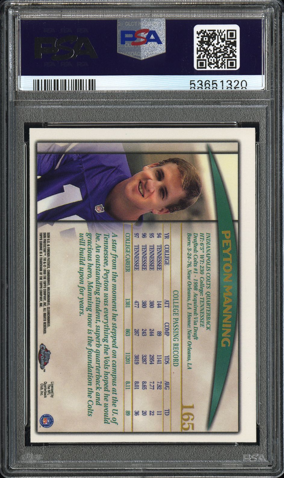 1998 Topps Chrome Peyton Manning #165 PSA 8