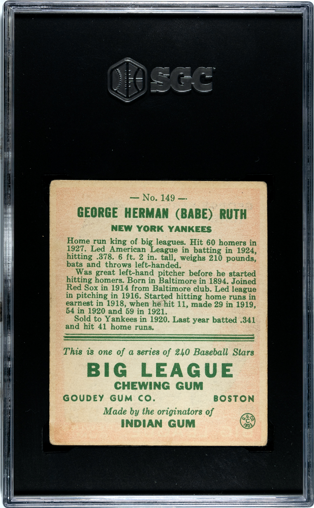 1933 Goudey Babe Ruth #149 SGC 3