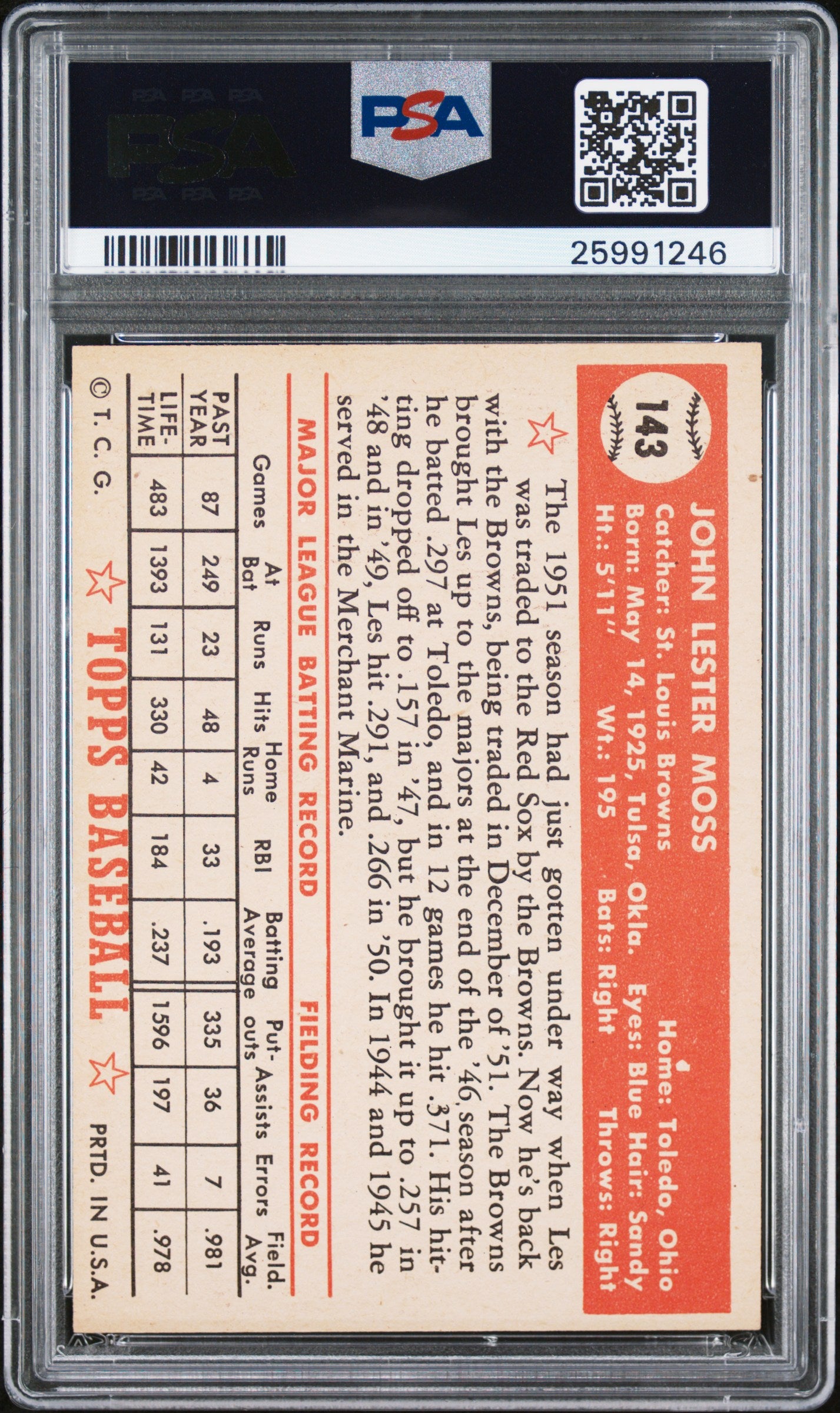 1952 Topps Les Moss #143 PSA 7