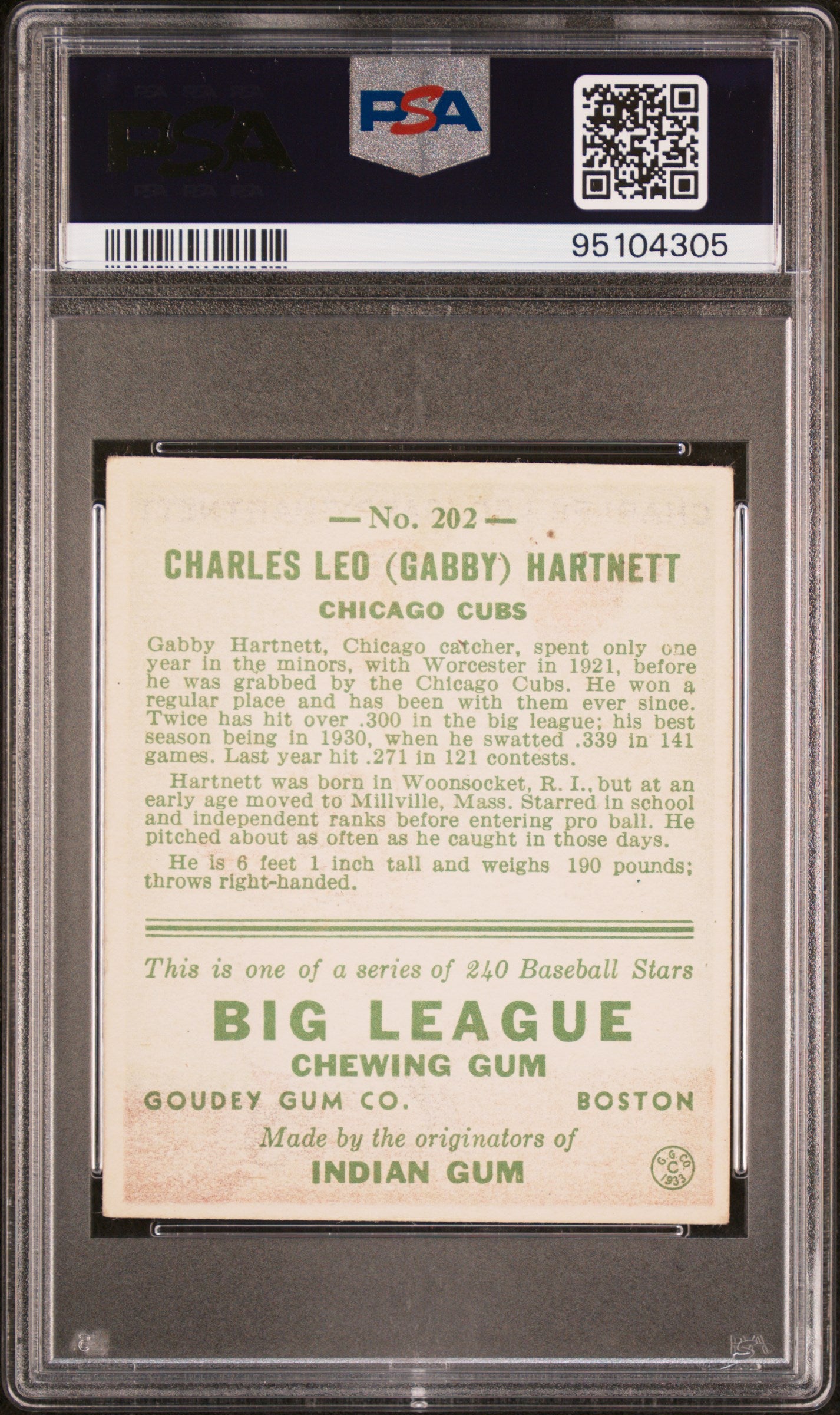 1933 Goudey Gabby Hartnett #202 PSA 3