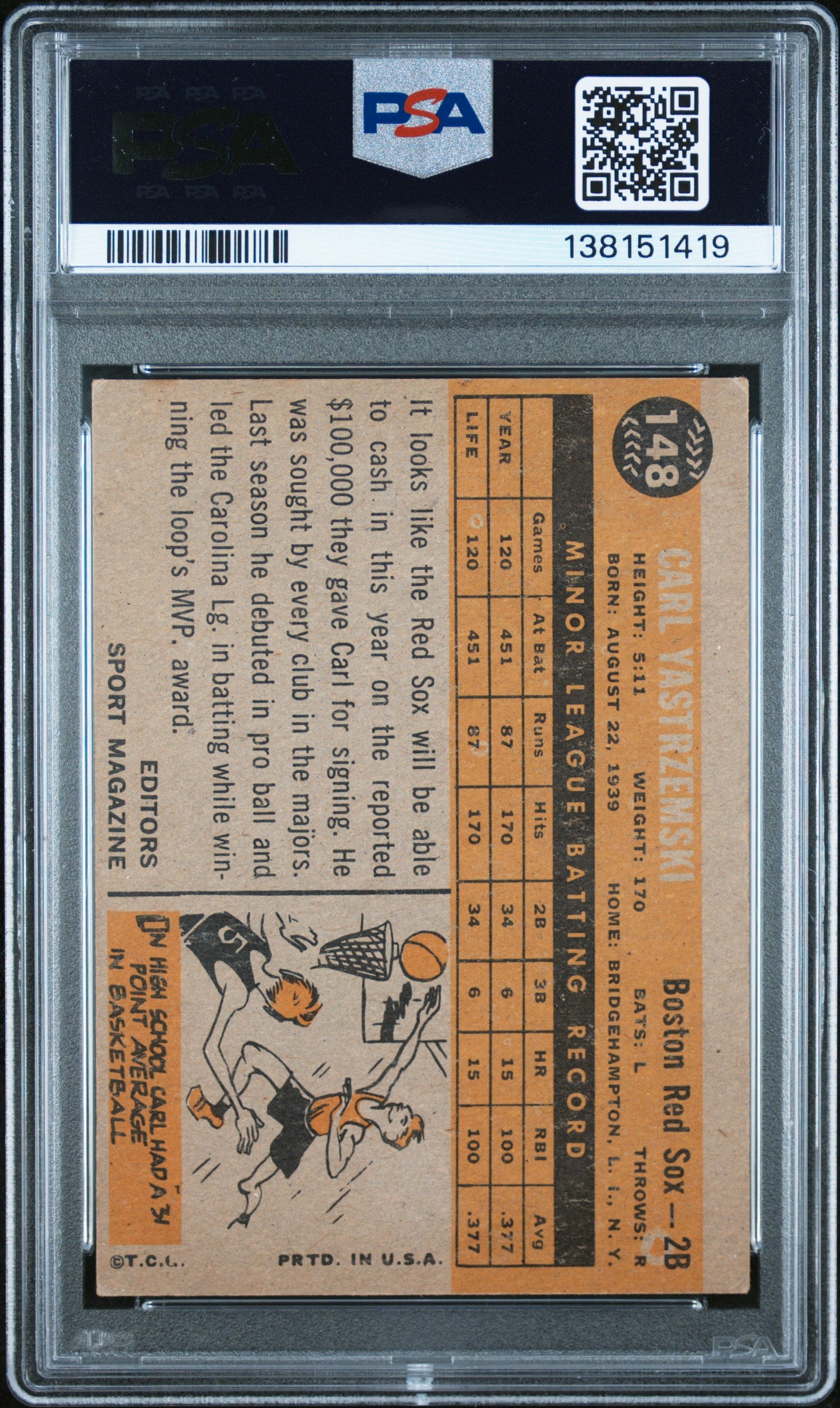 1960 Topps Carl Yastrzemski #148 Rookie Star PSA 4