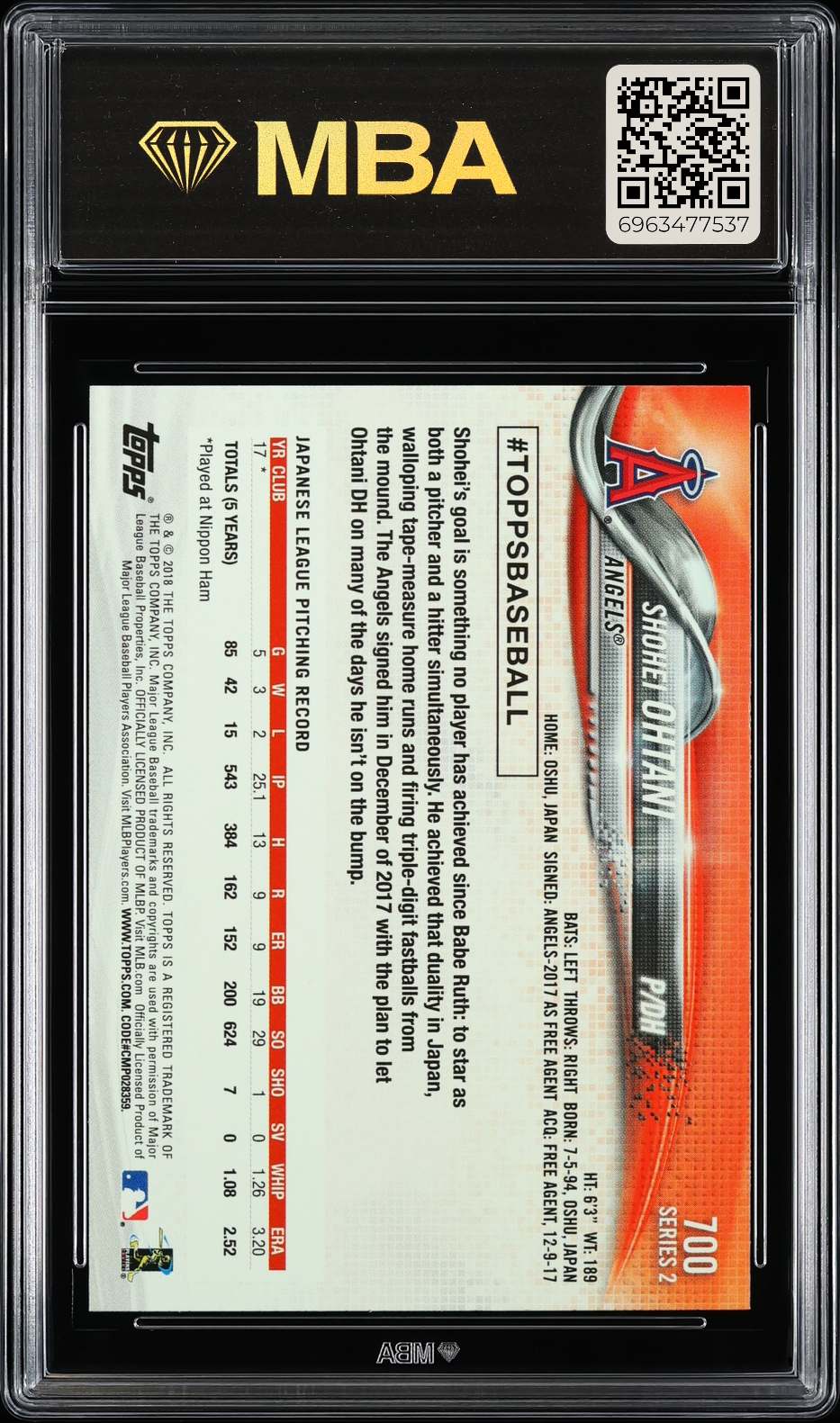 2018 Topps Shohei Ohtani #700 Pitching MBA 10