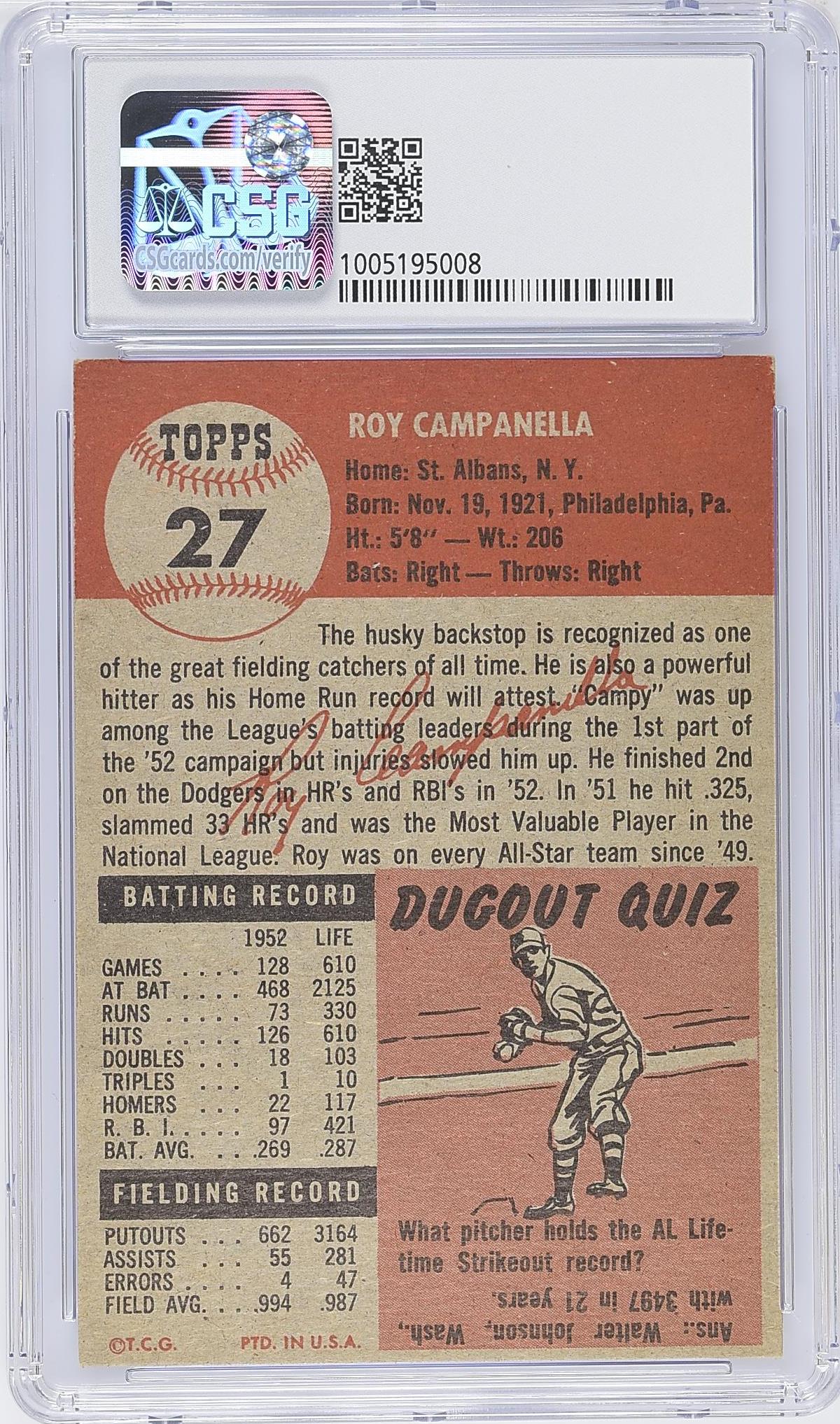 1953 Topps Roy Campanella #27 CGC 5.5