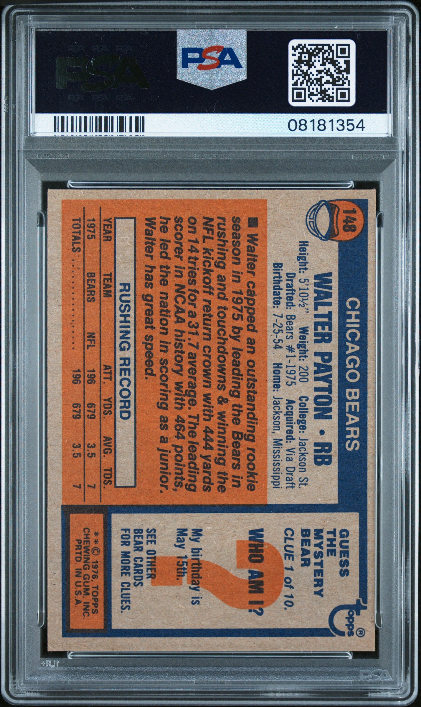 1976 Topps Walter Payton #148 PSA 9