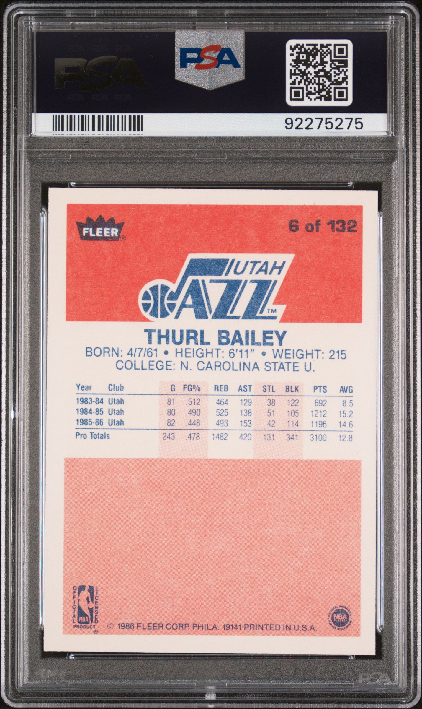 1986 Fleer Thurl Bailey #6 PSA 9