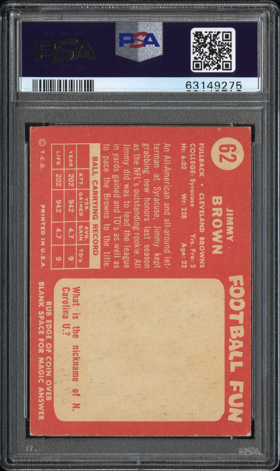 1958 Topps Jim Brown #62 PSA 4