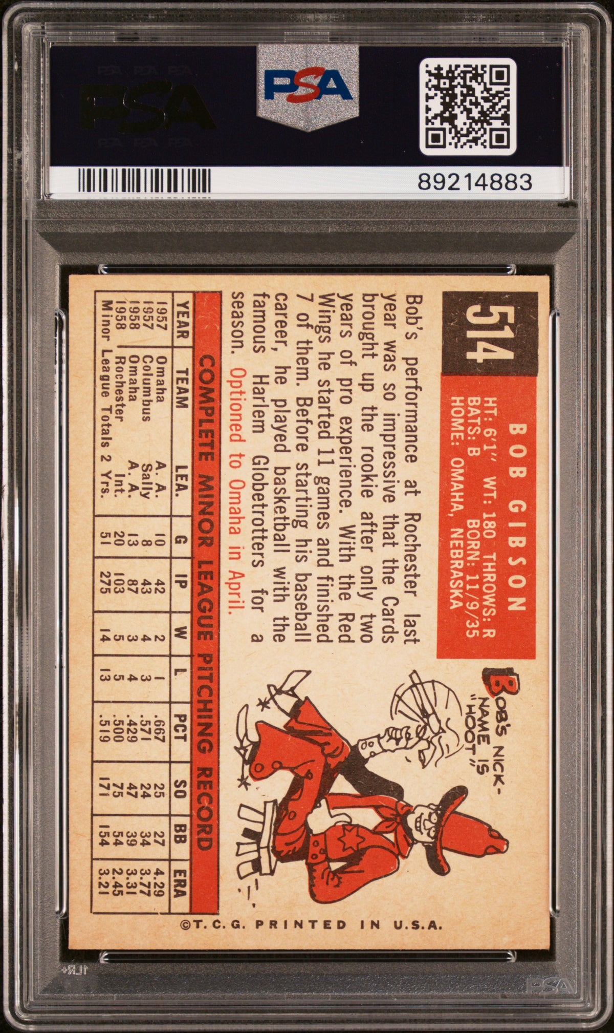 1959 Topps Bob Gibson #514 PSA 7