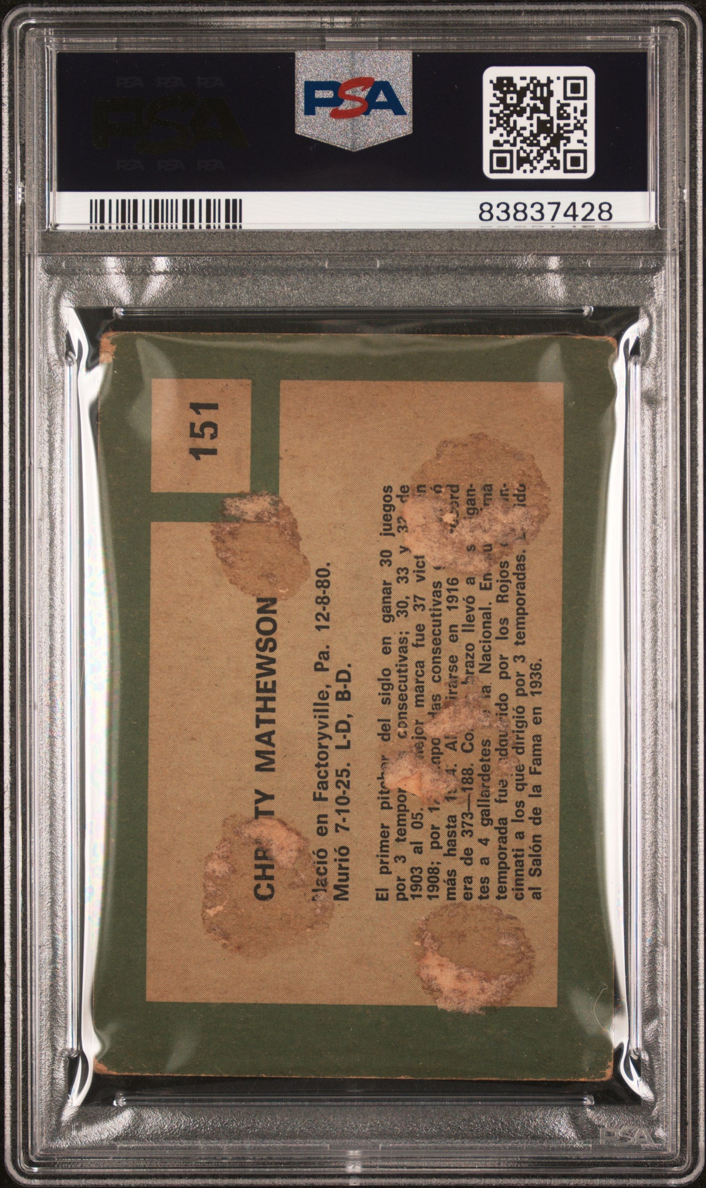 1967 Venezuela Topps Christy Mathewson #151 PSA 1