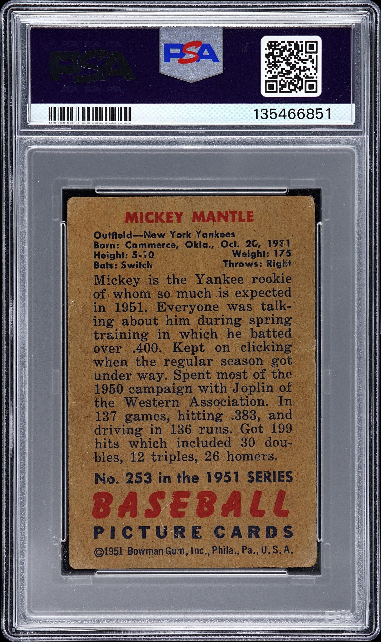 1951 Bowman Mickey Mantle #253 PSA 1.5