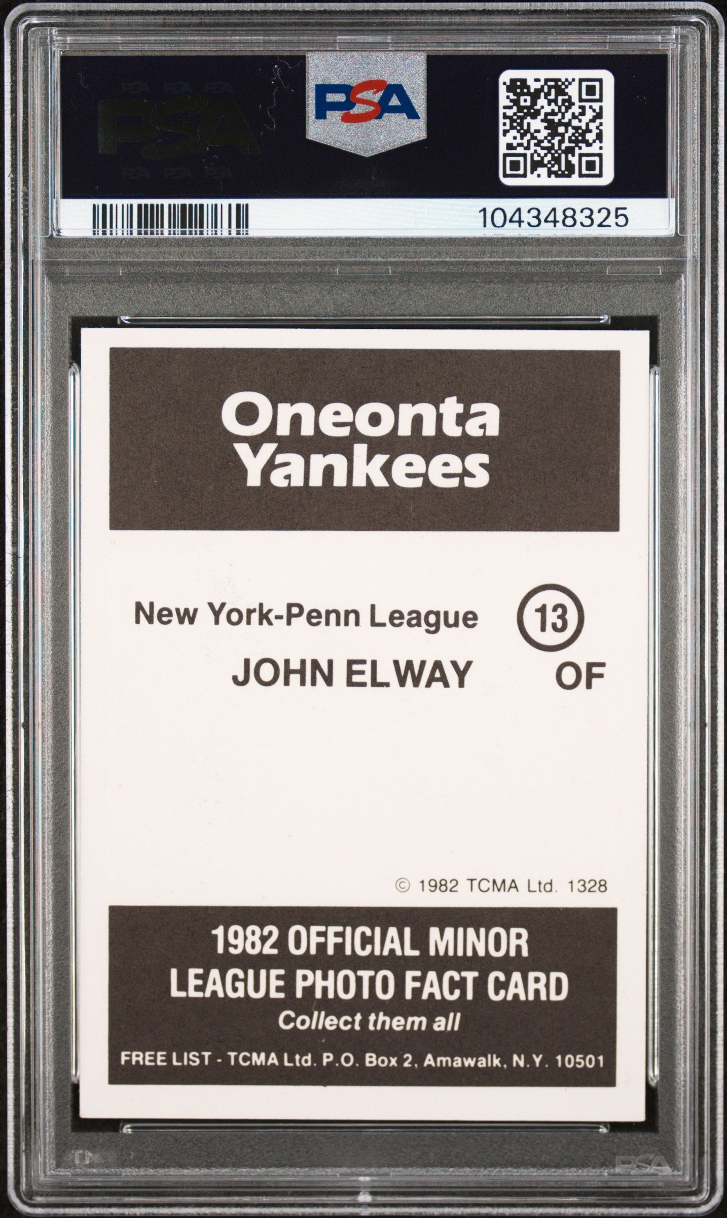 1982 Tcma Oneonta Yankees John Elway #13 PSA A Auto 10