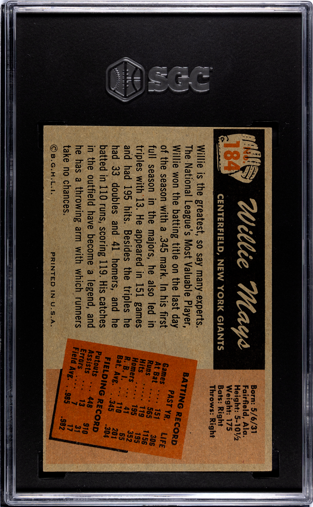 1955 Bowman Willie Mays #184 SGC A