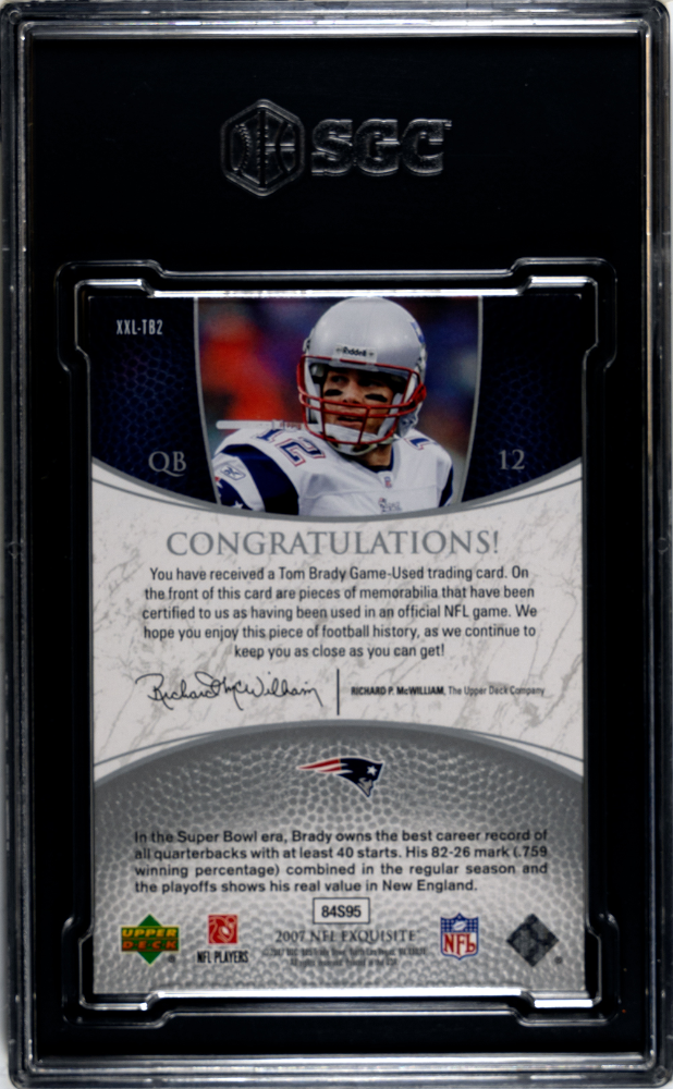2007 Upper Deck Exquisite Collection Tom Brady Maximum Jersey Silver 75 SGC 7