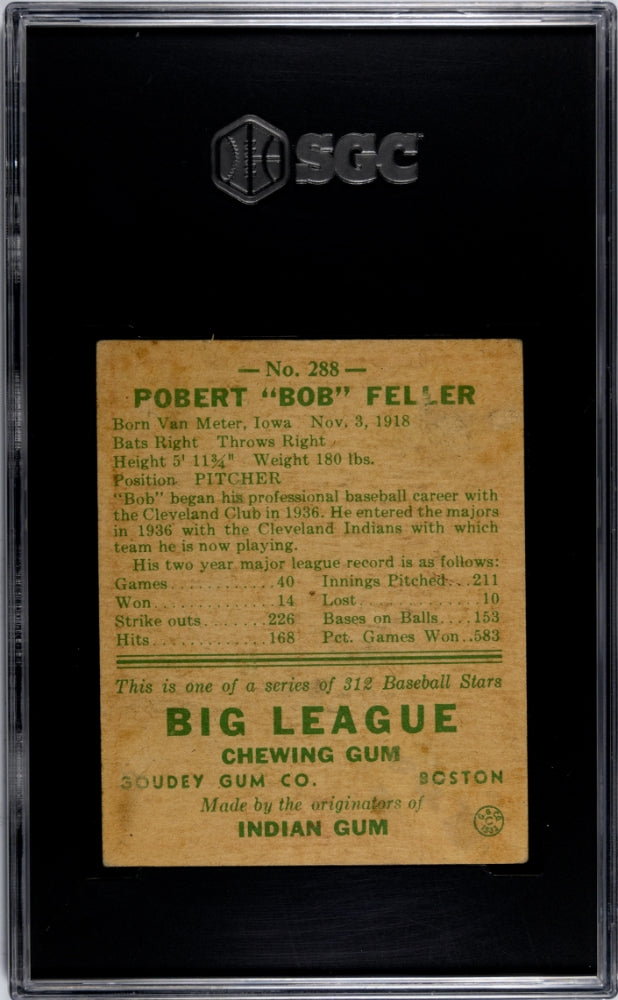 1938 Goudey Heads Up Bob Feller #288 SGC 1.5