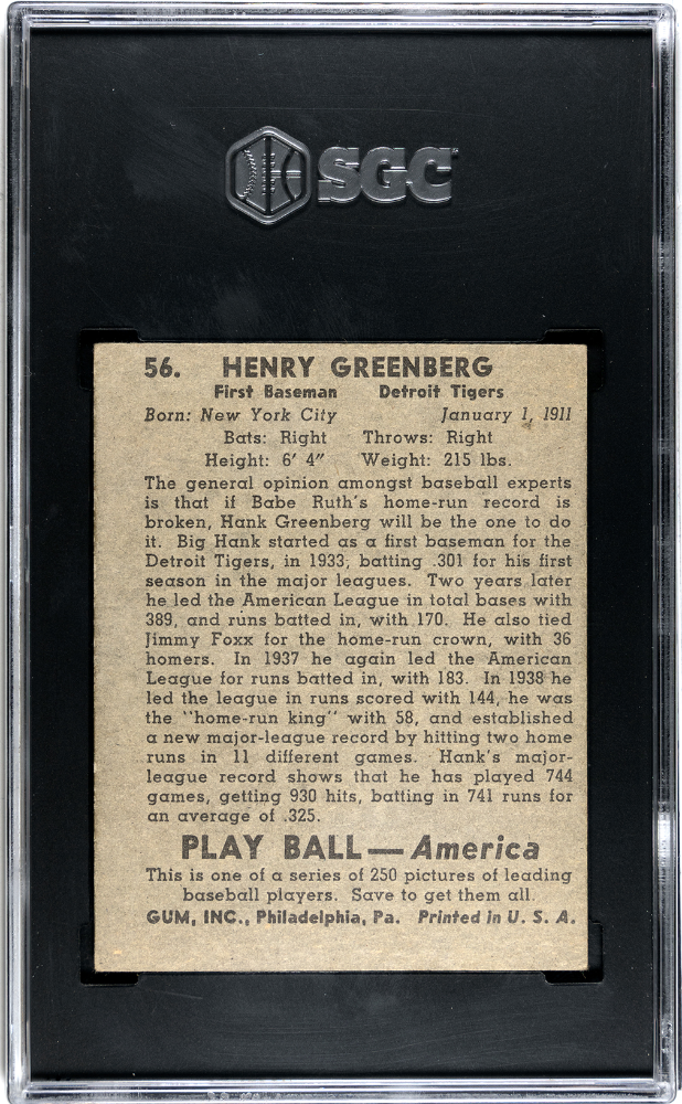 1939 Playball Hank Greenberg #56 SGC 1