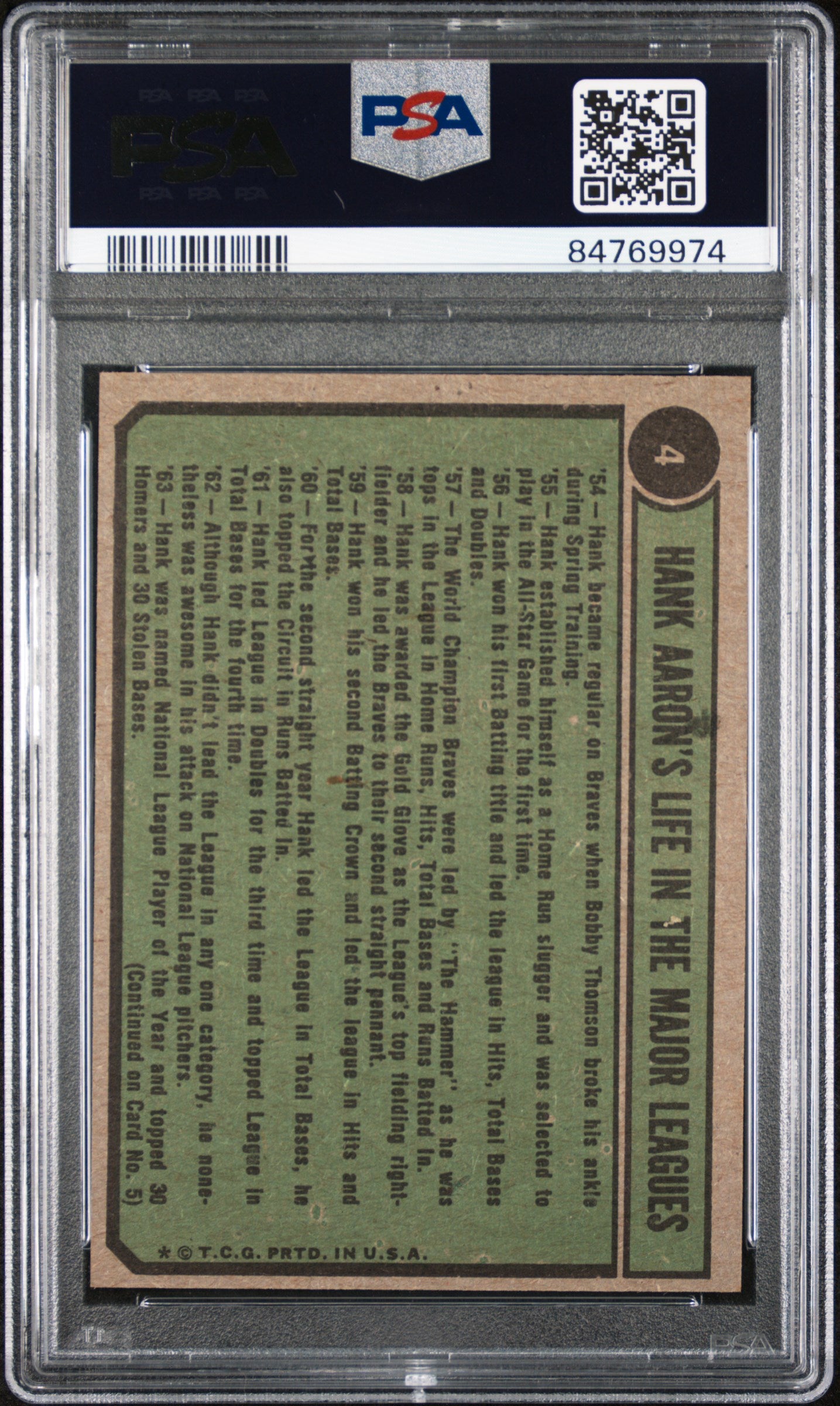 1974 Topps Hank Aaron #4 Aaron Special 1962 65 PSA 9