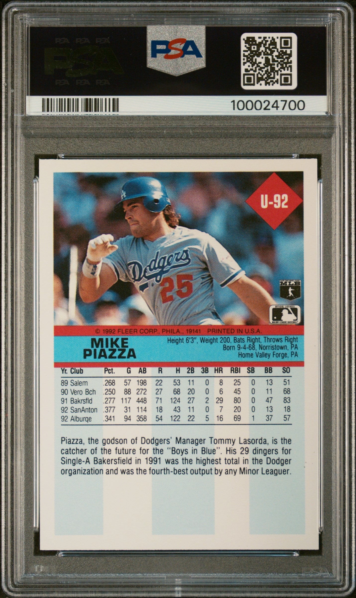 1992 Fleer Update Mike Piazza #U-92 PSA 10